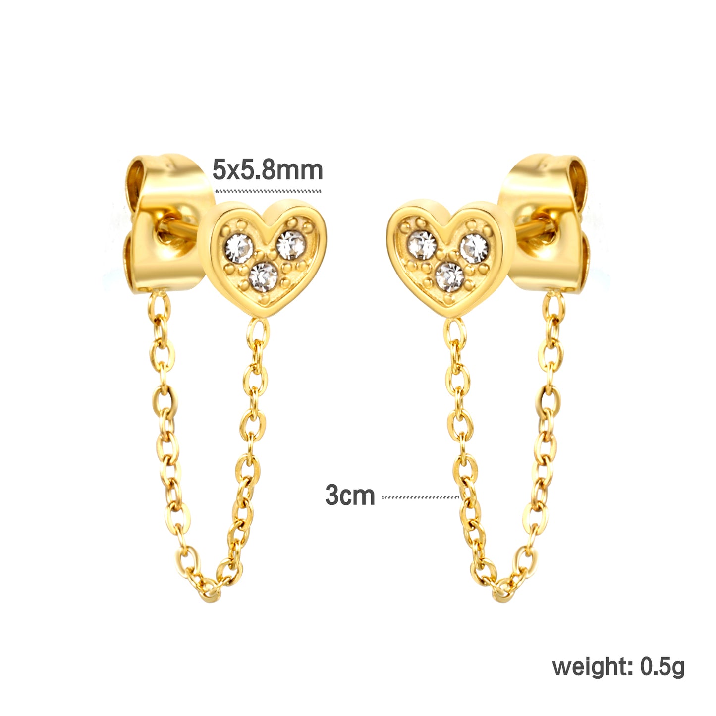 Golden heart with white zirconia + cross link stud earrings Jewelry Supplier