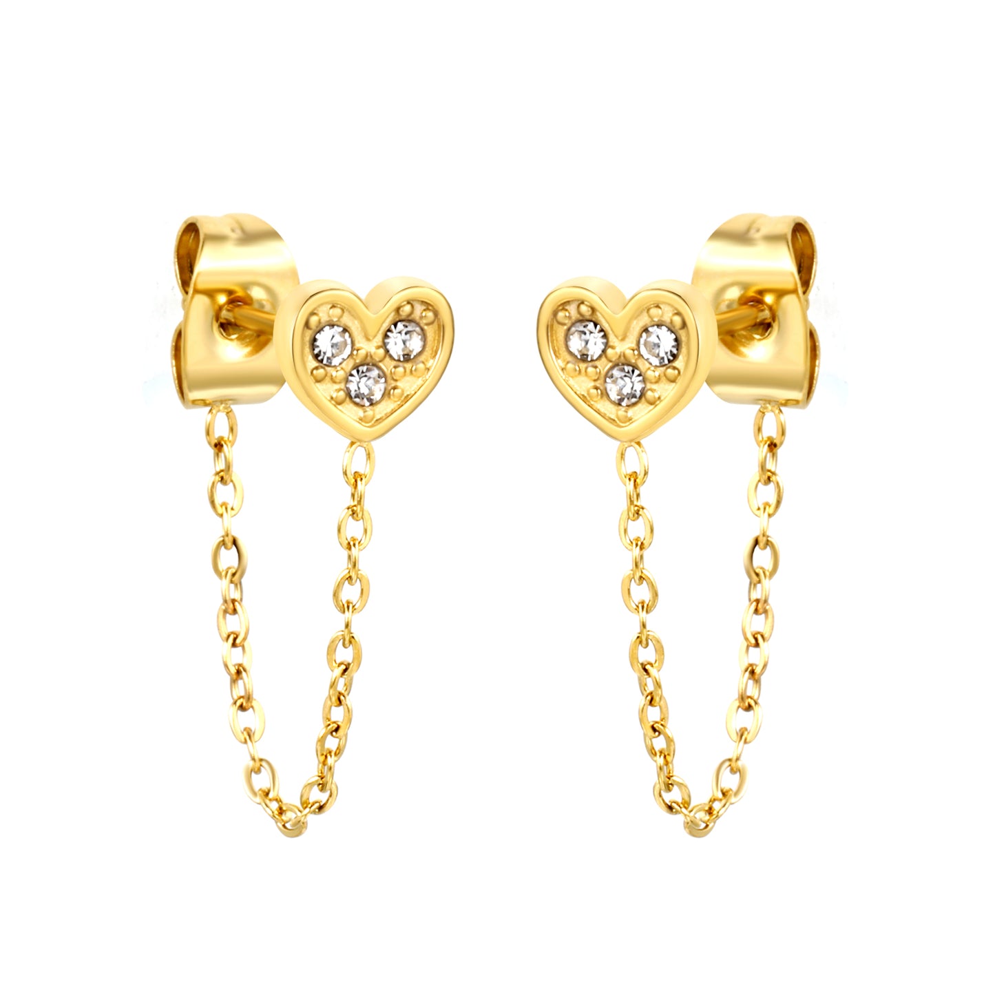 Golden heart with white zirconia + cross link stud earrings Jewelry Supplier