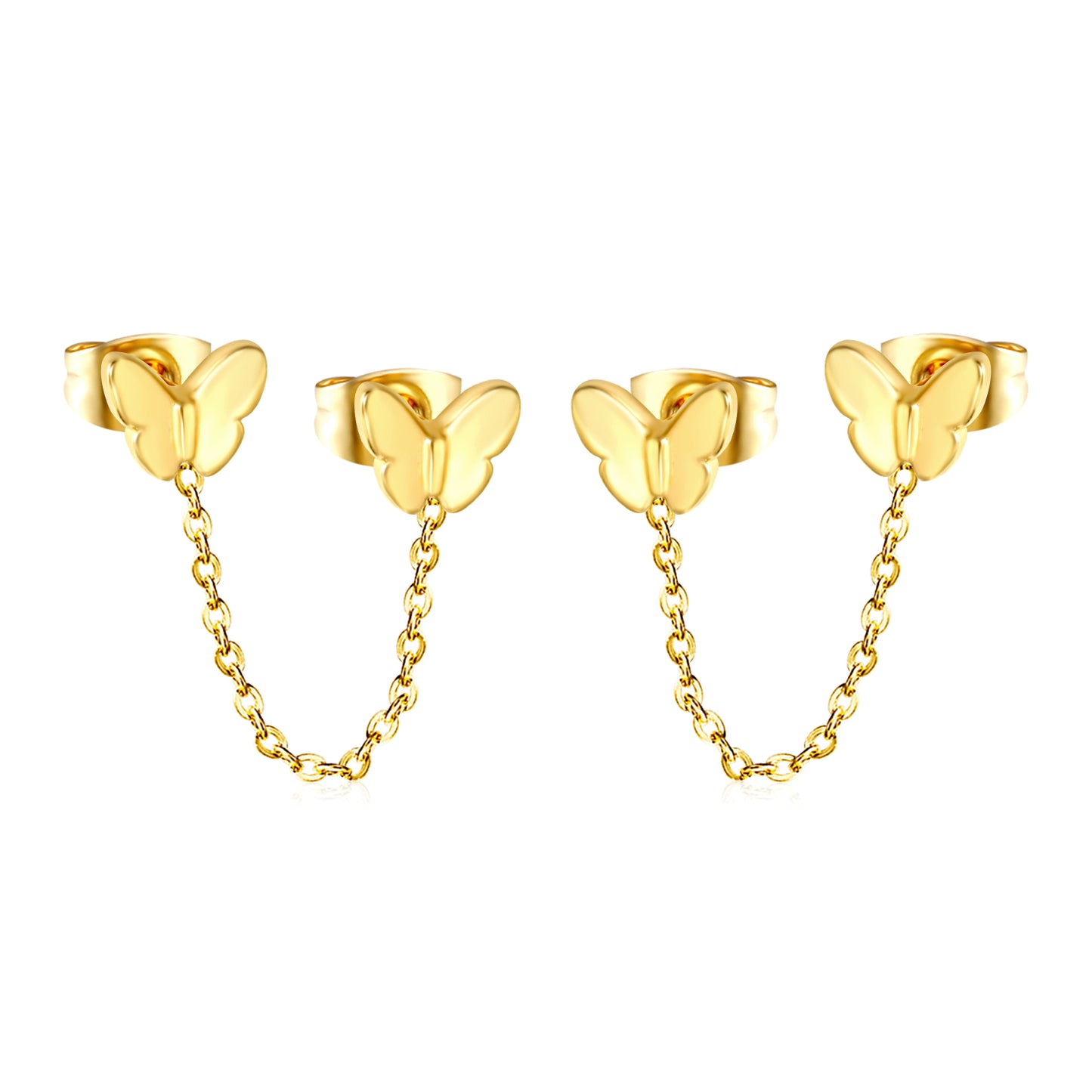 Gold Butterfly + Cross Chain Stud Earrings Jewelry Suppliers