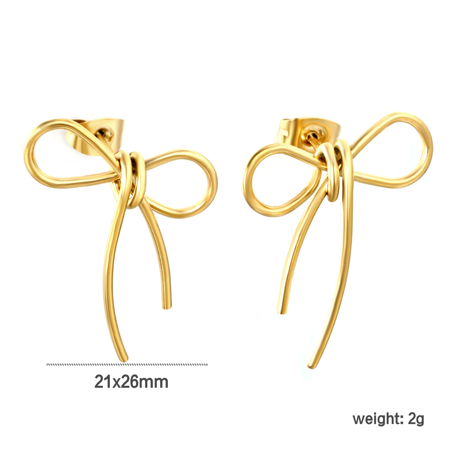 Stainless steel gold bow stud earrings jewelry suppliers
