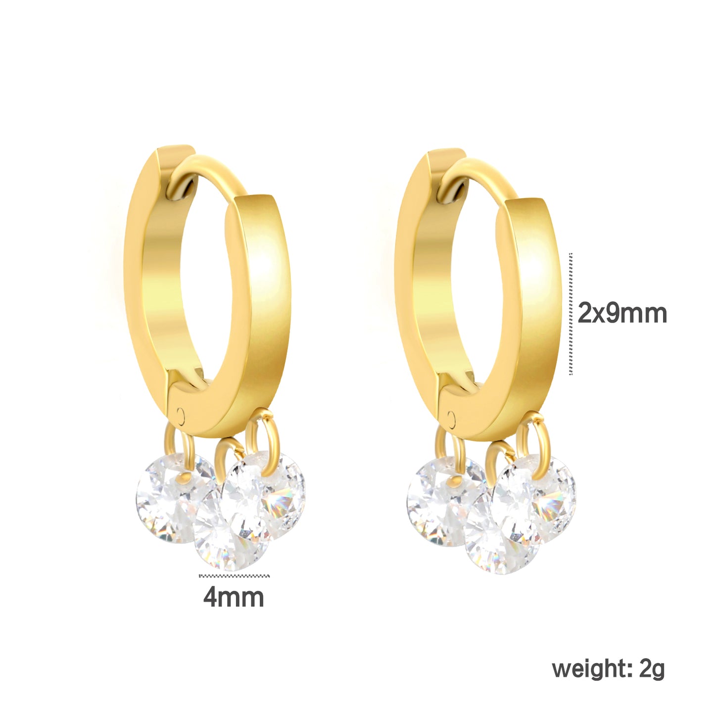 Golden spherical earrings + 3 round white zirconia earrings Jewelry Supplier