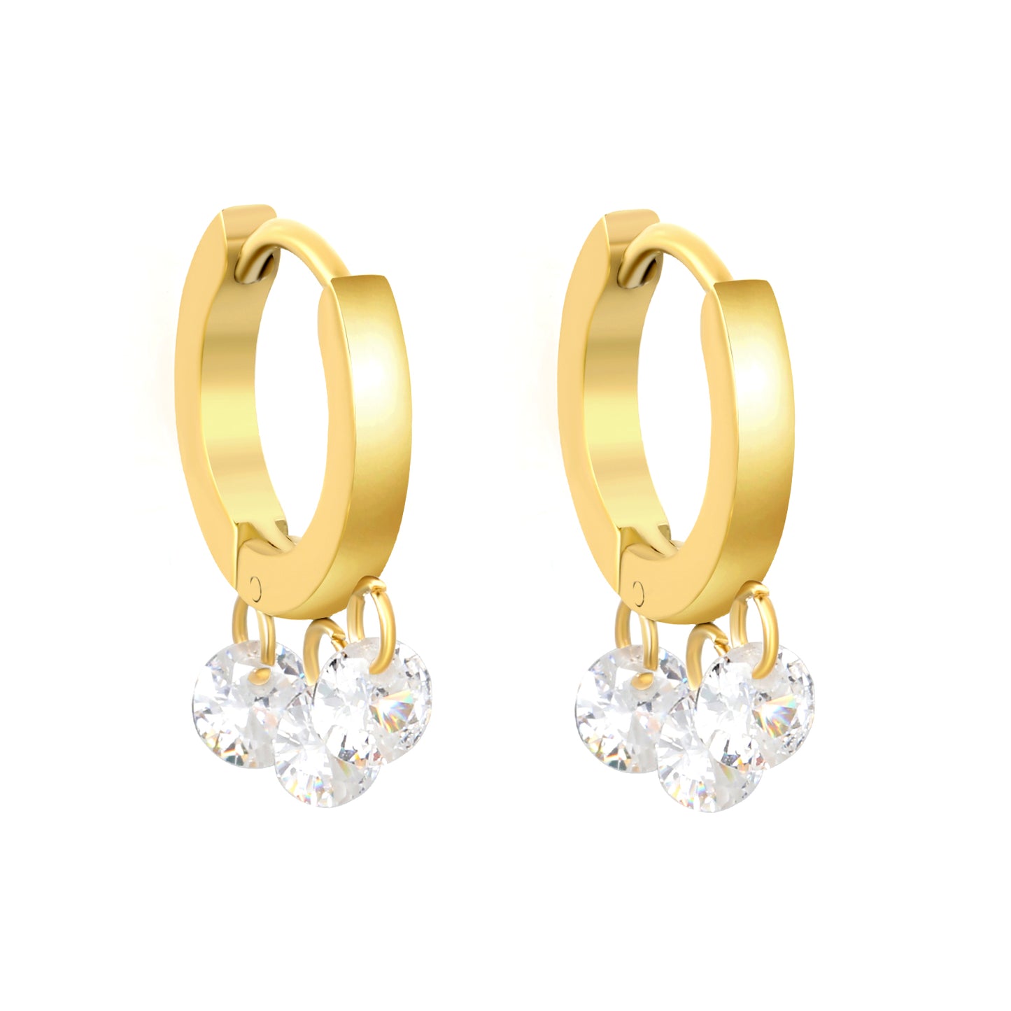 Golden spherical earrings + 3 round white zirconia earrings Jewelry Supplier