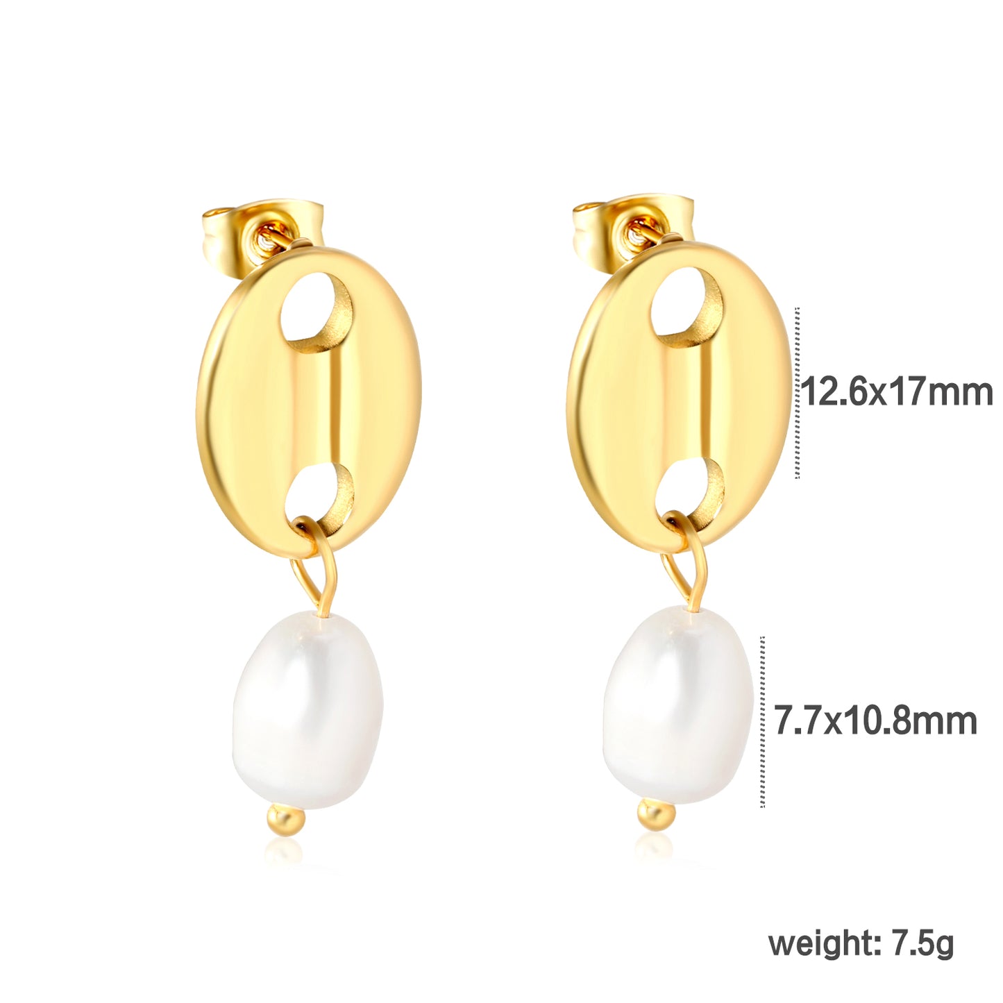 Golden pig nose + oval freshwater pearl accessories earrings jewelry supplier