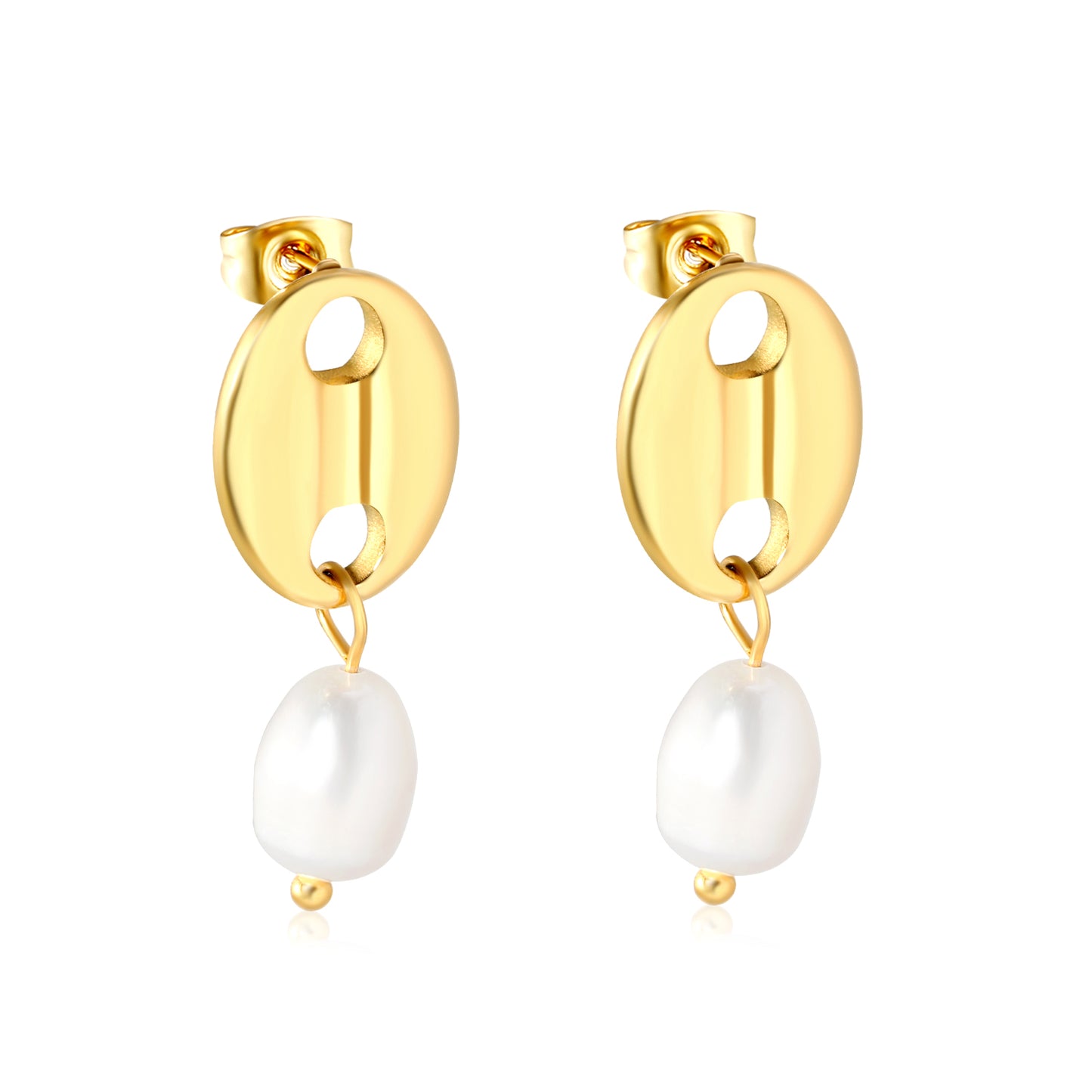 Golden pig nose + oval freshwater pearl accessories earrings jewelry supplier