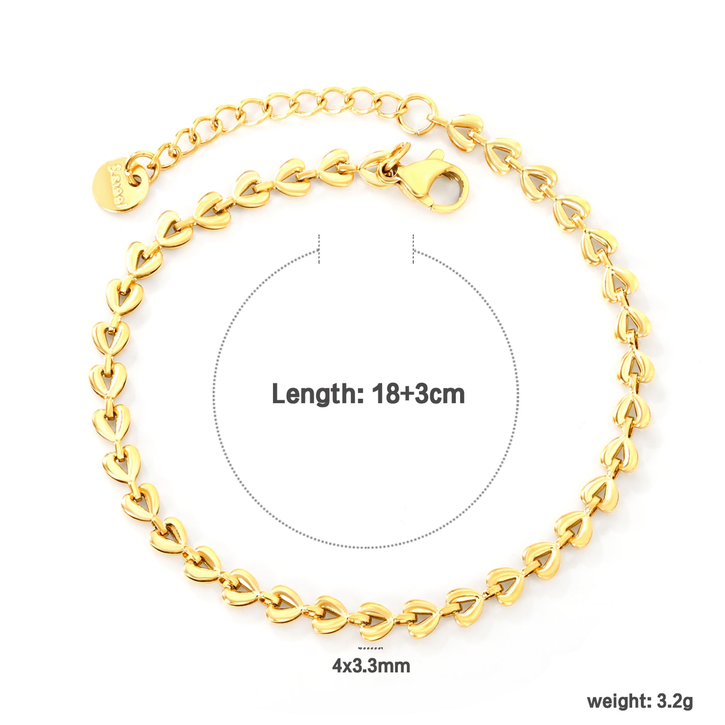 Stainless steel small heart chain + round tail tag bracelet jewelry supplier