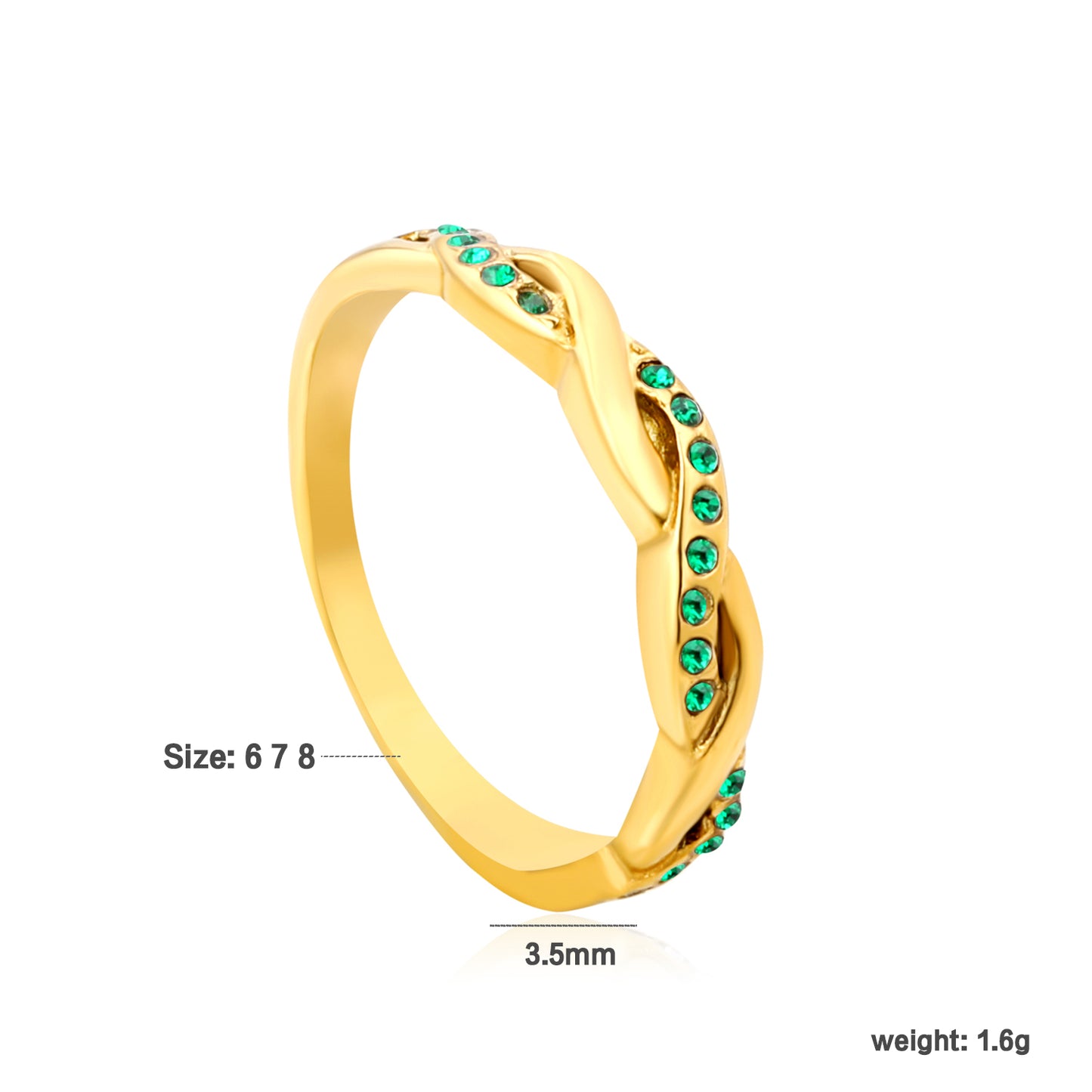 Wholesale 18K Gold Plated Twisted Band Ring Diamond & Gemstone Options Multi-Color Festival Luxury