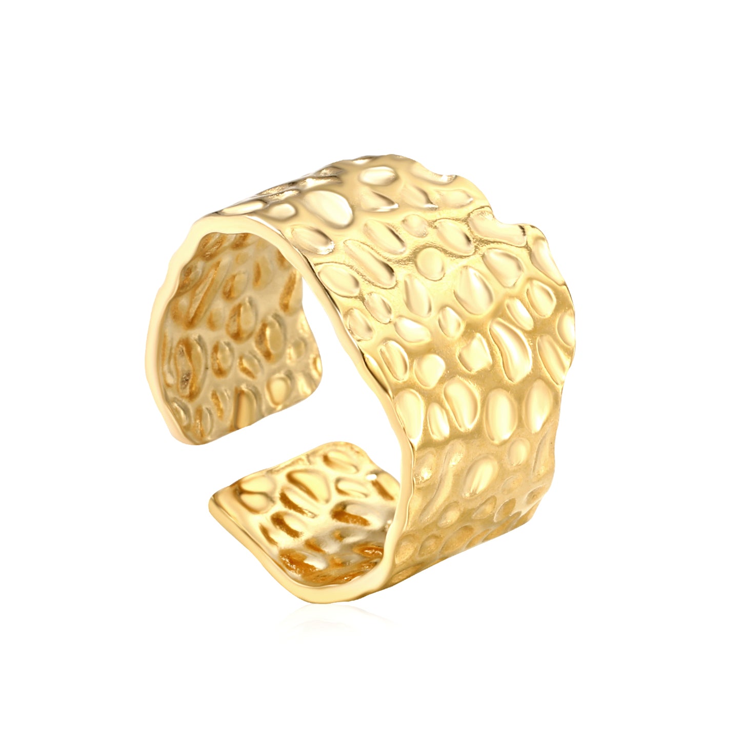 Wholesale Honeycomb-Patterned Open 18K Gold Stainless Steel Ring