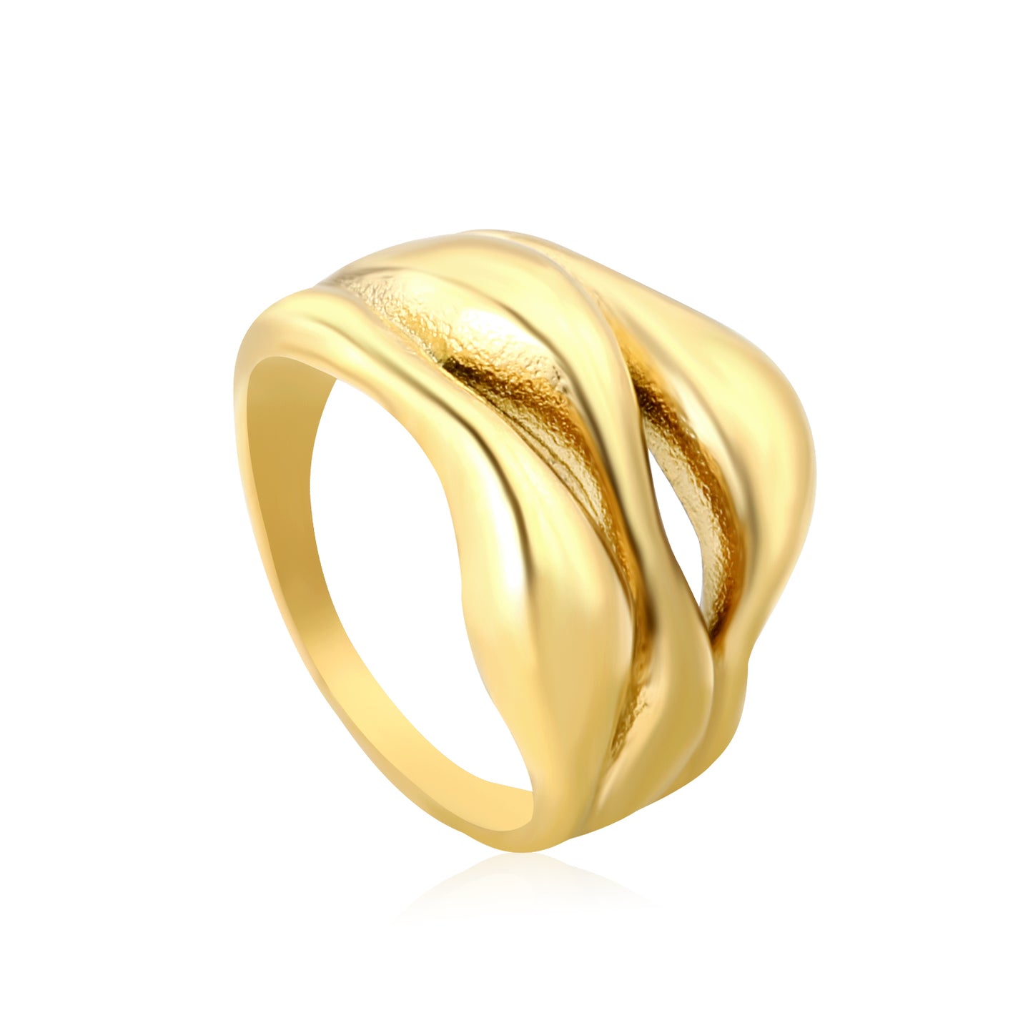Wholesale 18K Gold Plated Dual Wave Ring Negative Space Architecture Light Luxury Art