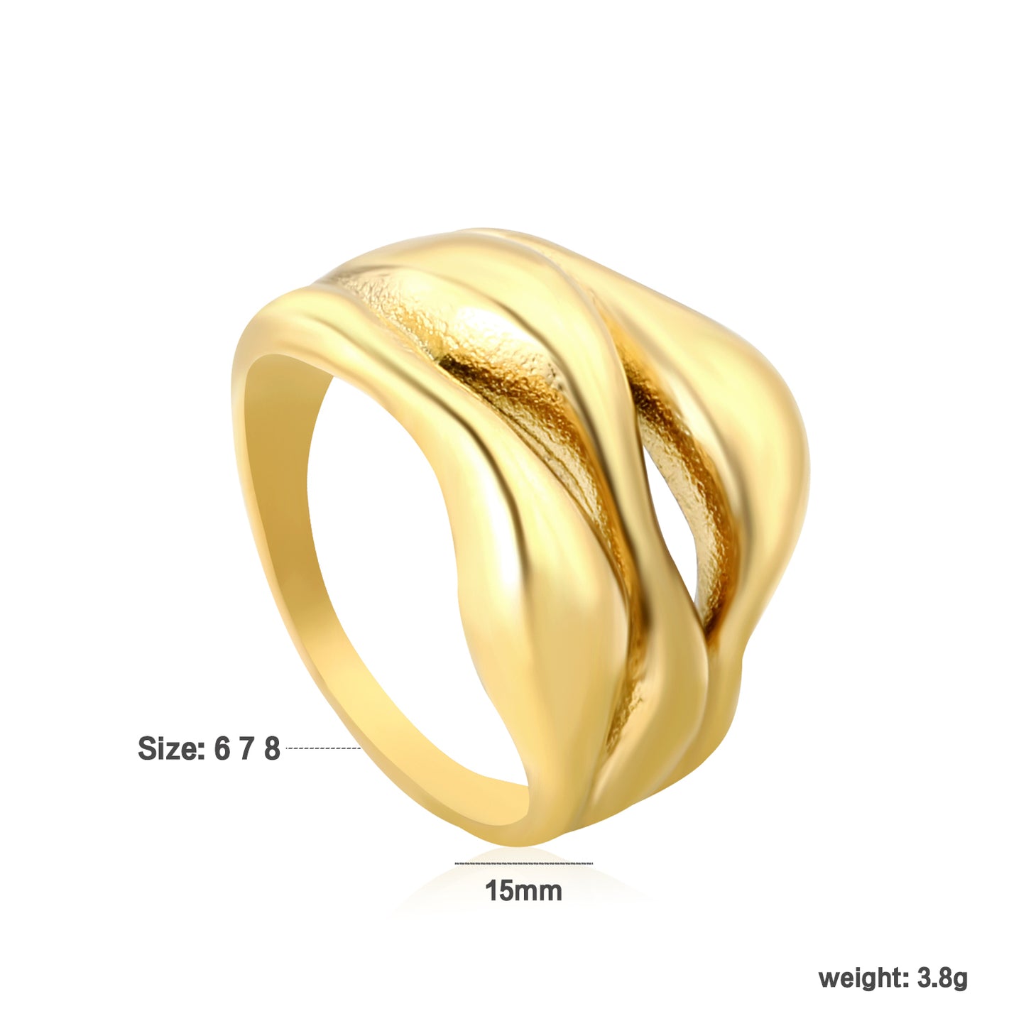 Wholesale 18K Gold Plated Dual Wave Ring Negative Space Architecture Light Luxury Art