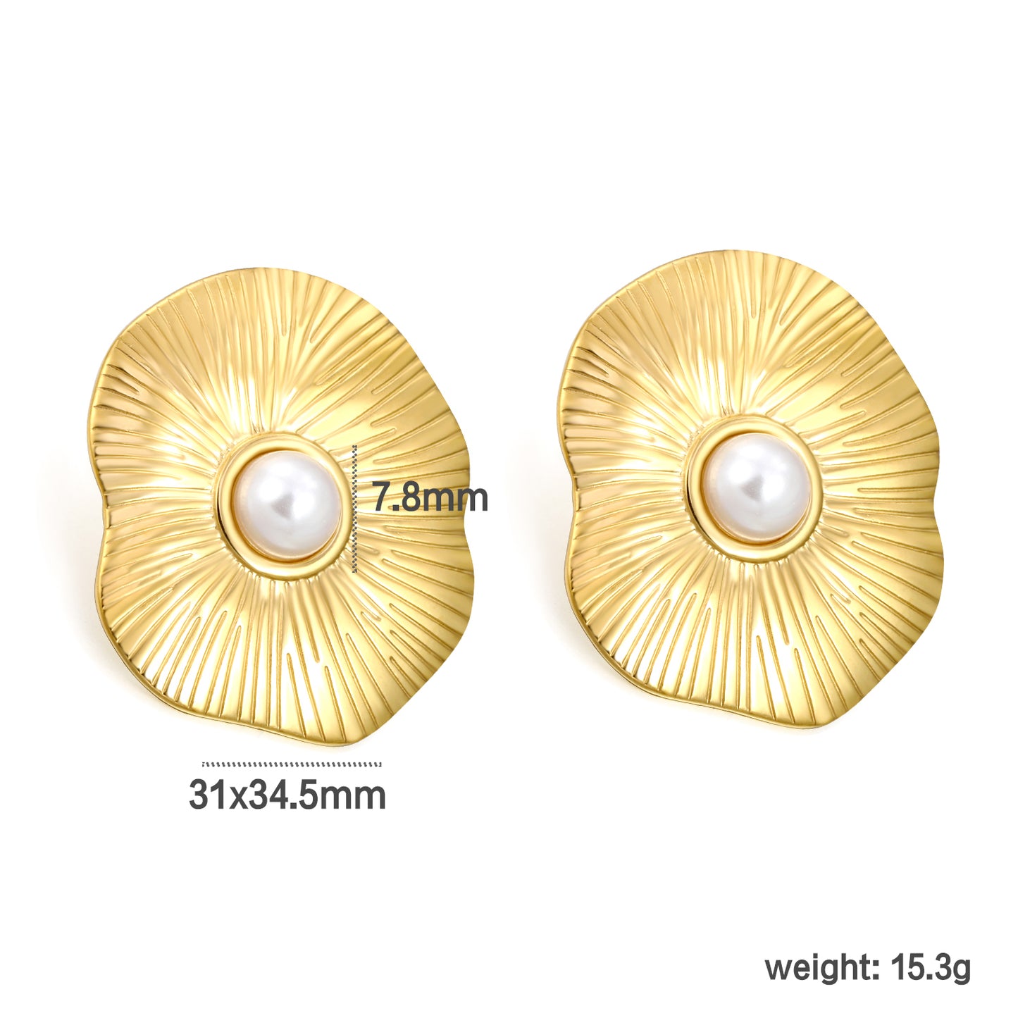Wholesale Stainless Steel Ruffle with Half White Gum Bead Earrings