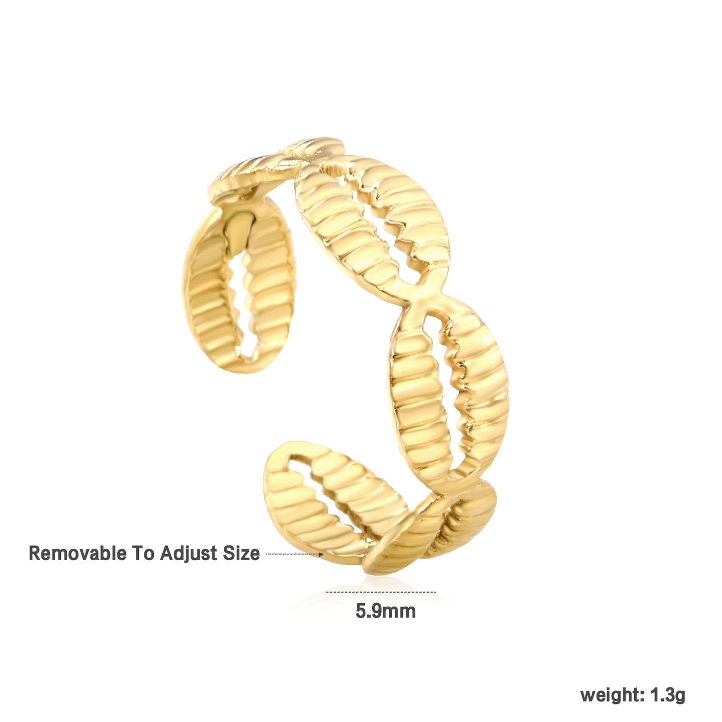 Wholesale Shell Linked Open 18K Gold Stainless Steel Ring