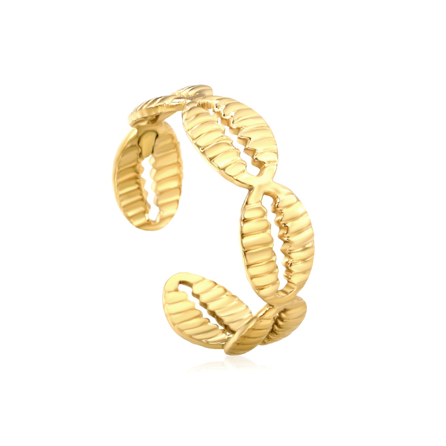 Wholesale Shell Linked Open 18K Gold Stainless Steel Ring