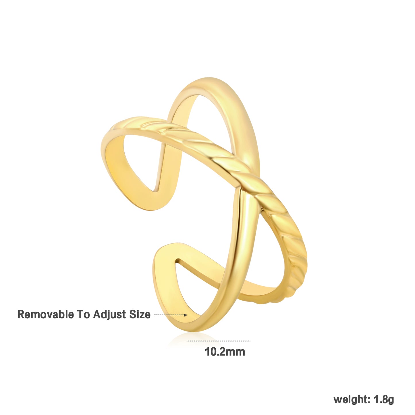 Wholesale Double Ring Braided Open 18K Gold Stainless Steel Ring