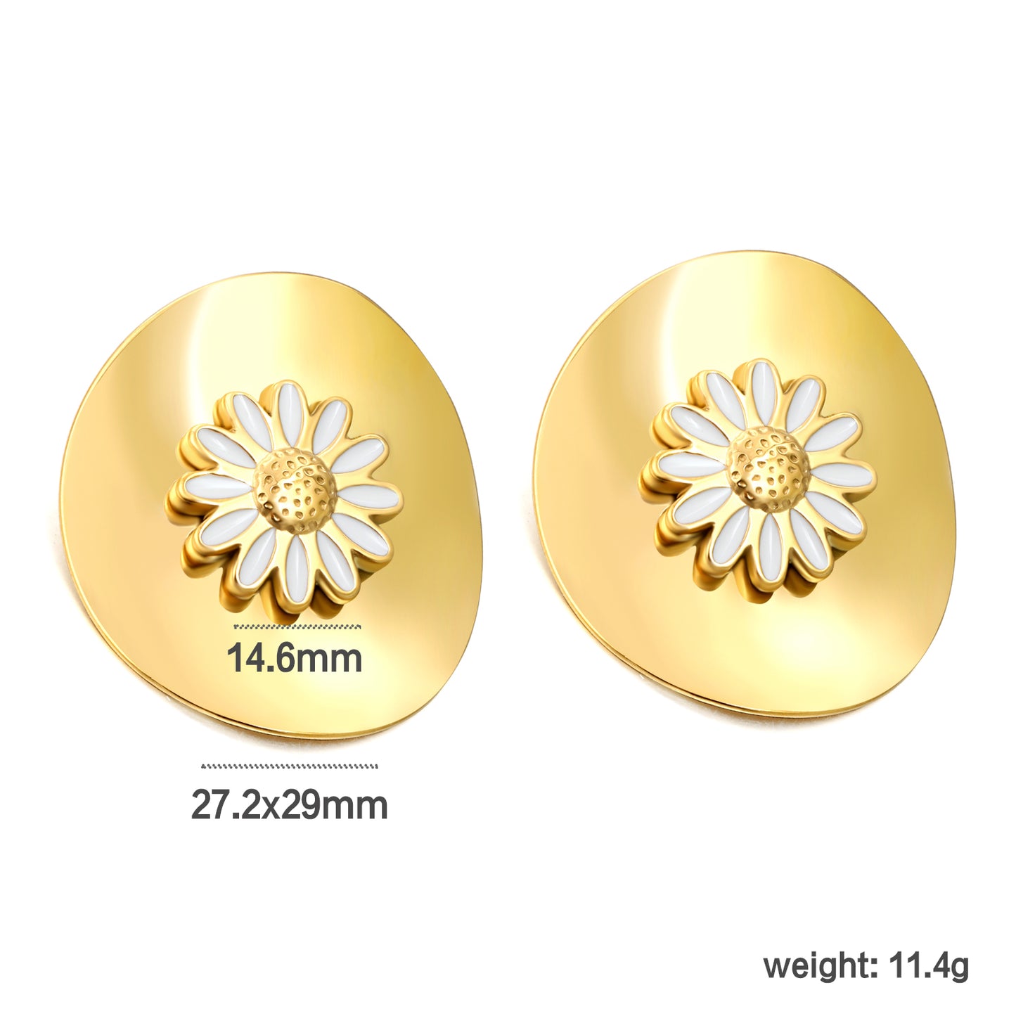 Wholesale Stainless Steel Oval Piece with White Drip Oil Daisy Earrings Fresh Design