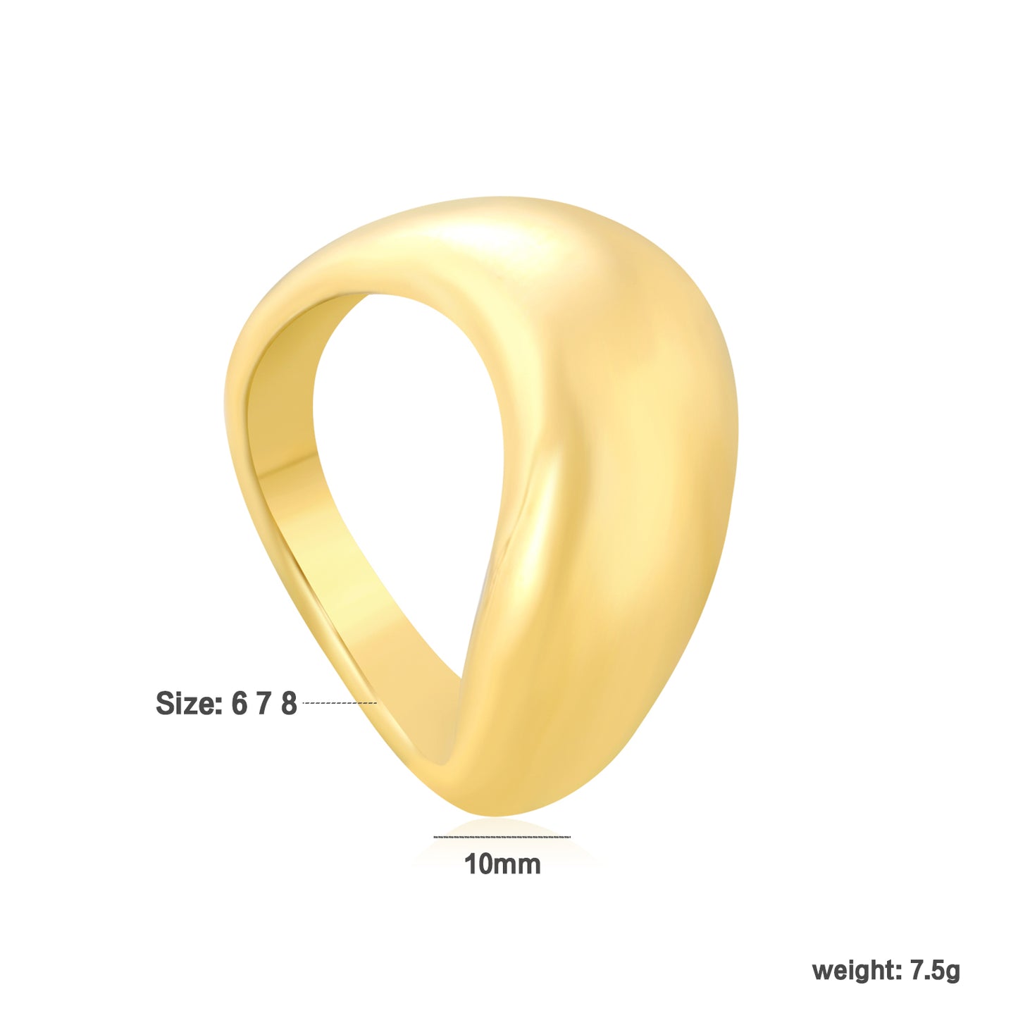 Wholesale 18K Gold Plated Organic Pebble Ring Fluid Dome Minimalist Sculpture Modern Wear