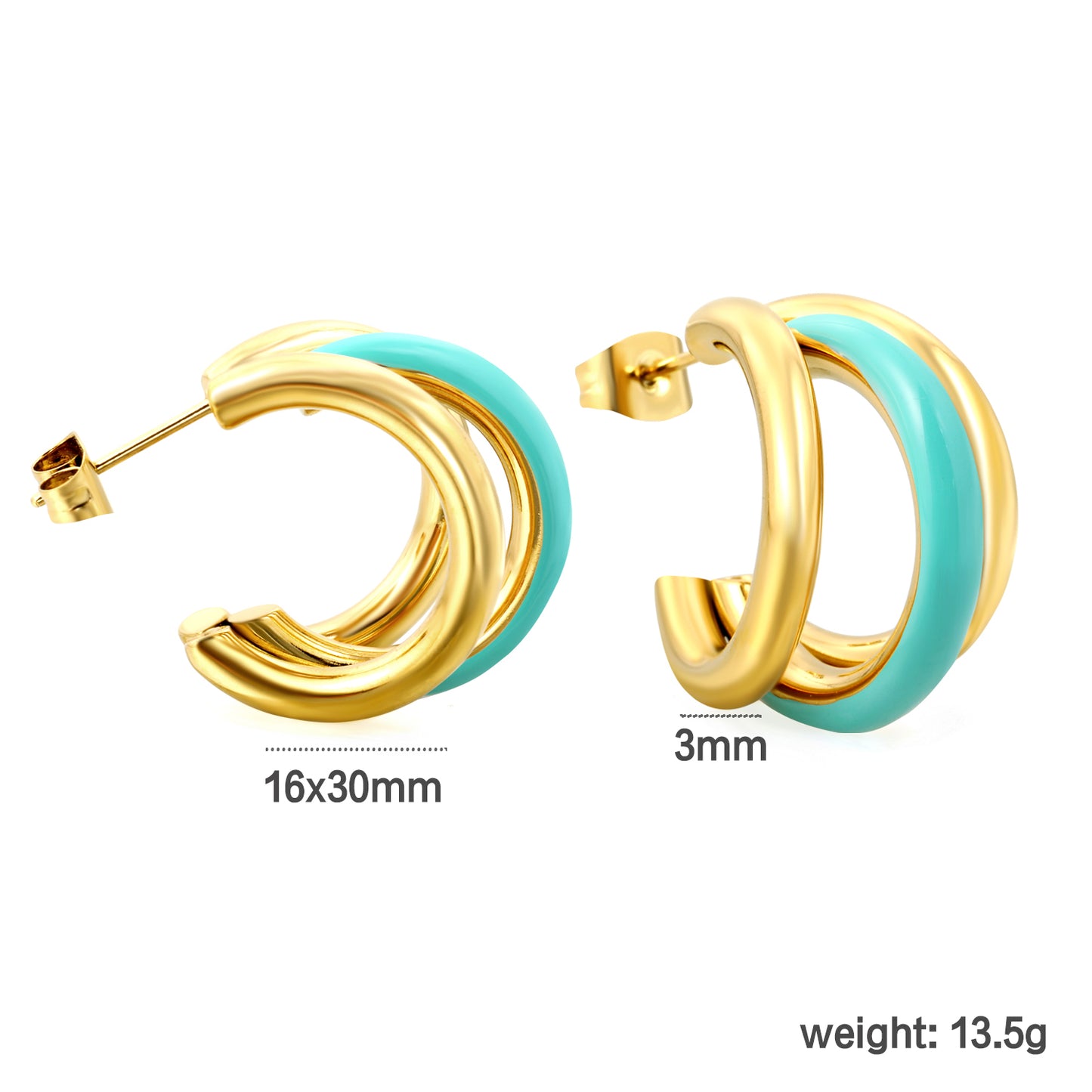 Bulk 18K Gold Huggie Earrings Colorful Drip Enamel Coating Hypoallergenic