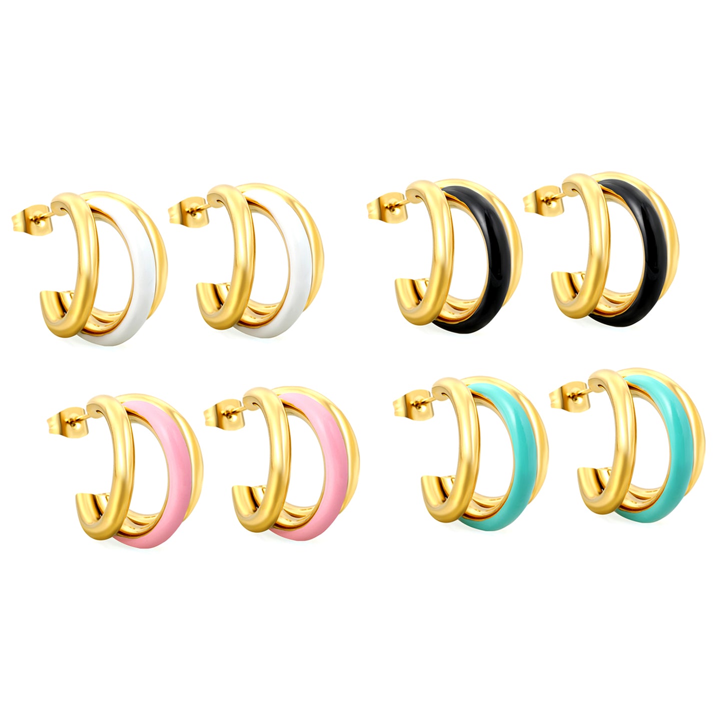 Bulk 18K Gold Huggie Earrings Colorful Drip Enamel Coating Hypoallergenic