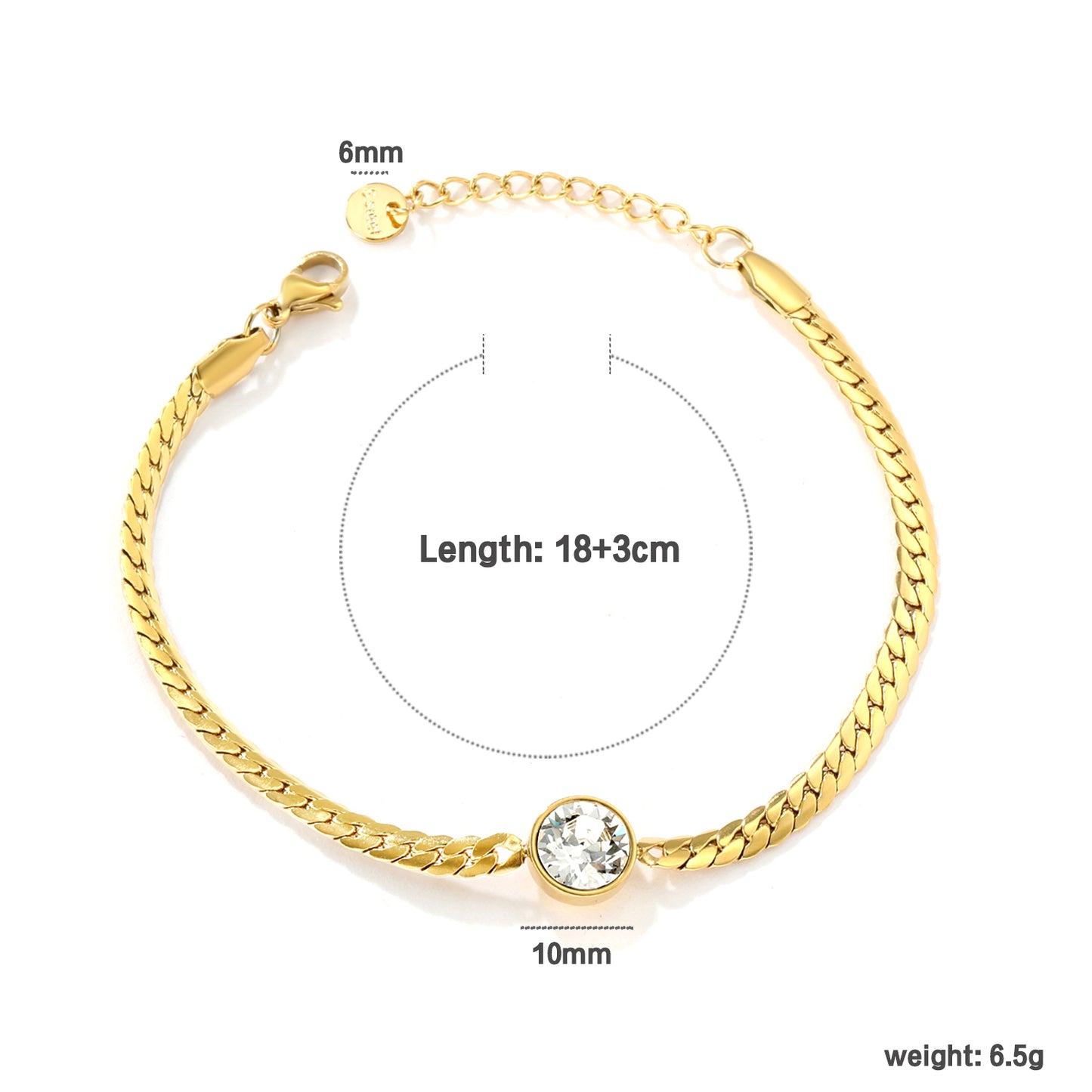 Wholesale 18K Gold Plated Flat Link Bracelet Solitaire Diamond Center Industrial Tank Chain Vintage Luxury