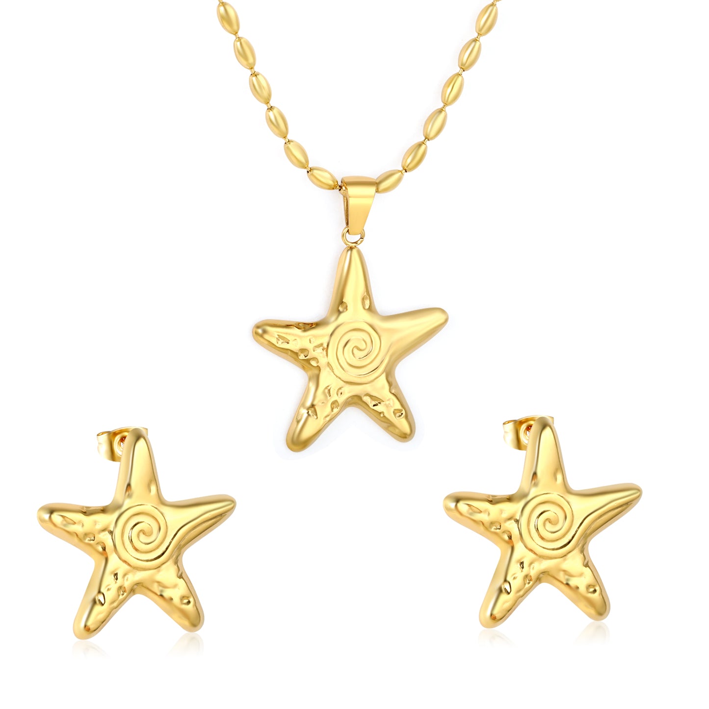 Wholesale 18K Gold Plated Star Constellation Jewelry Set Textured Surface Necklace Earrings Industrial Celestial