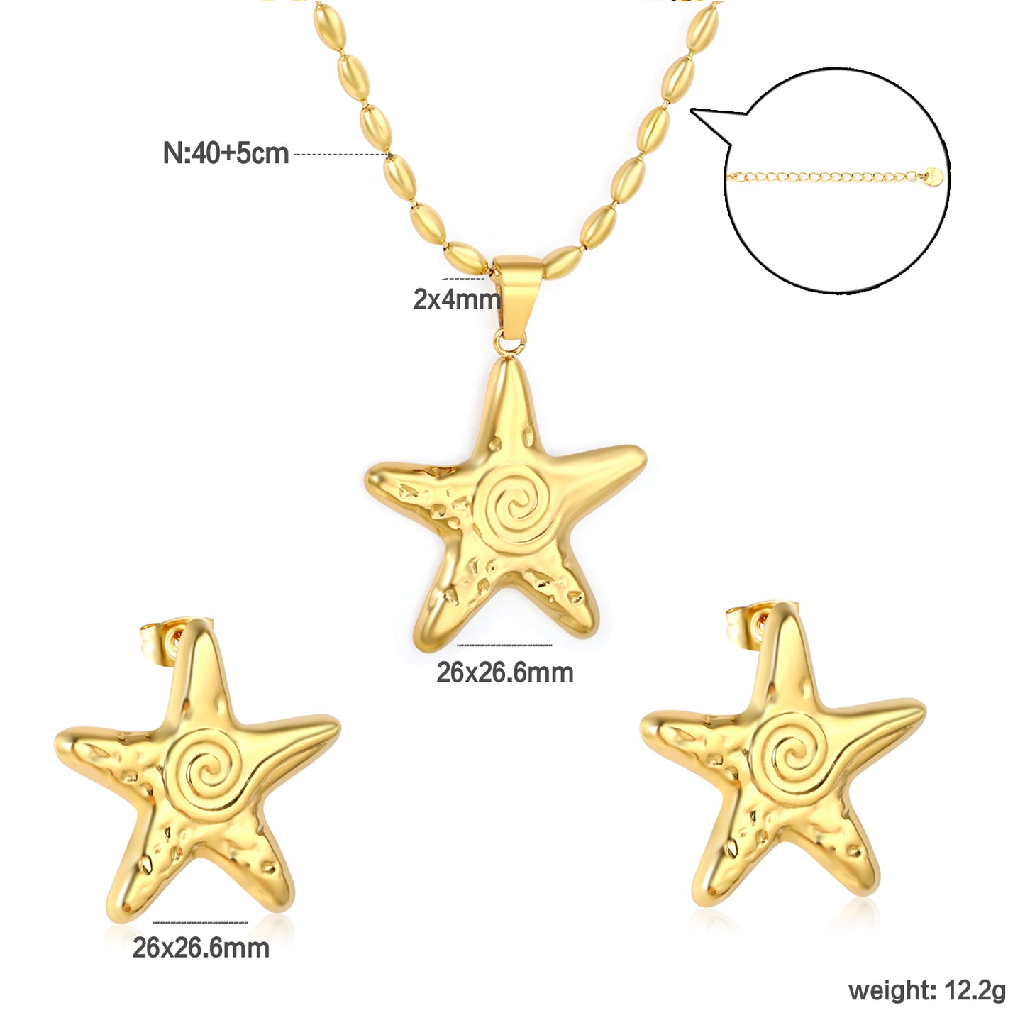 Wholesale 18K Gold Plated Star Constellation Jewelry Set Textured Surface Necklace Earrings Industrial Celestial