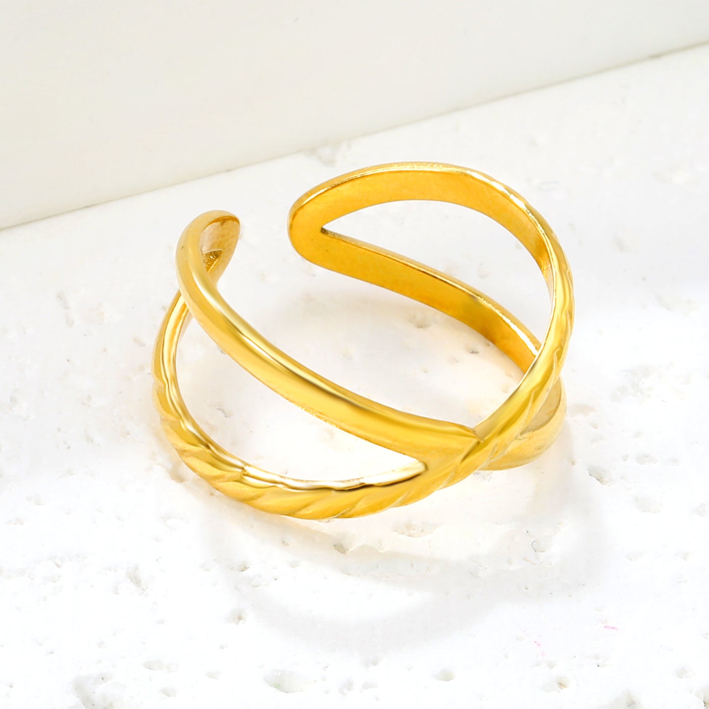 Wholesale Double Ring Braided Open 18K Gold Stainless Steel Ring