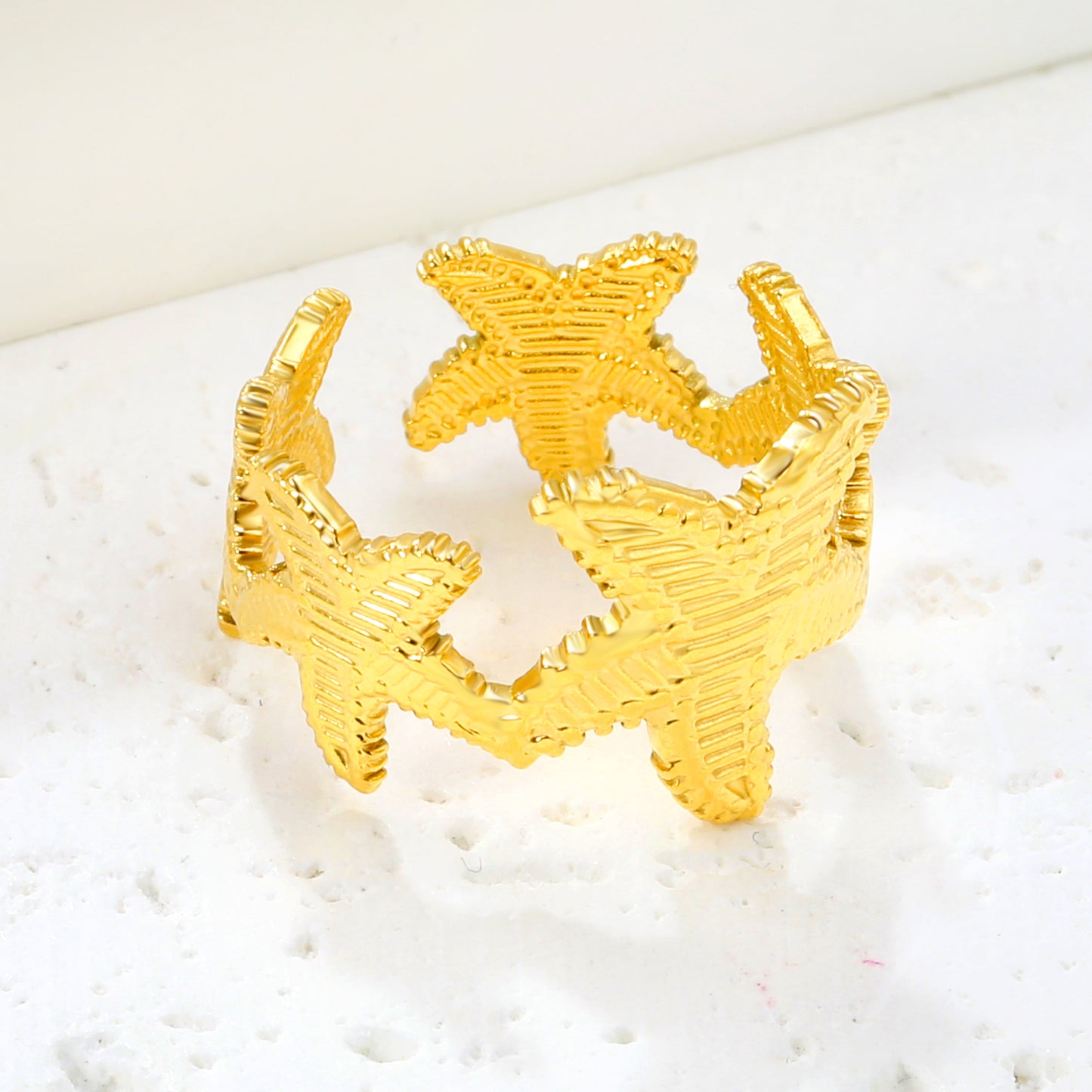 Bulk 18K Gold Plated Marine Triple Starfish Open Ring