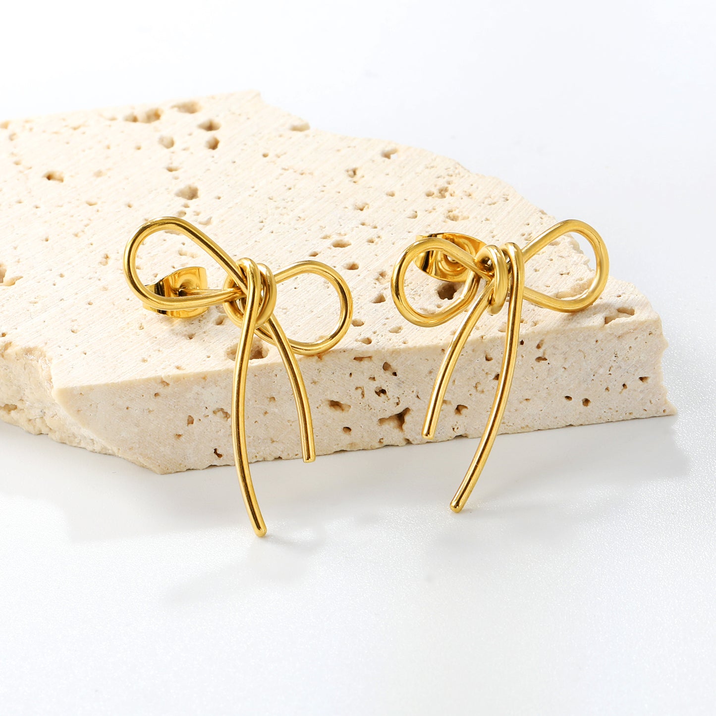 Stainless steel gold bow stud earrings jewelry suppliers