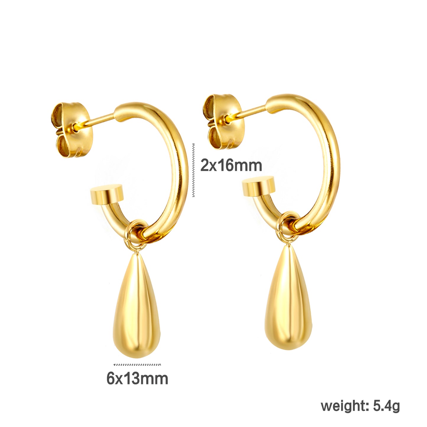 Wholesale Stainless Steel Elegant C-Shaped Teardrop Earrings