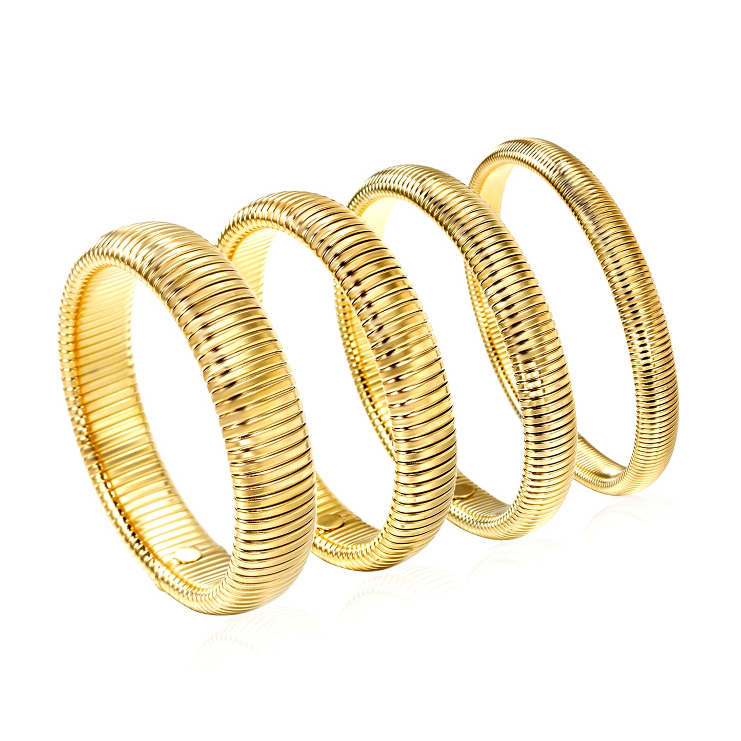 Wholesale 18K Gold Vertical Ribbed Texture Bracelets in Various Sizes