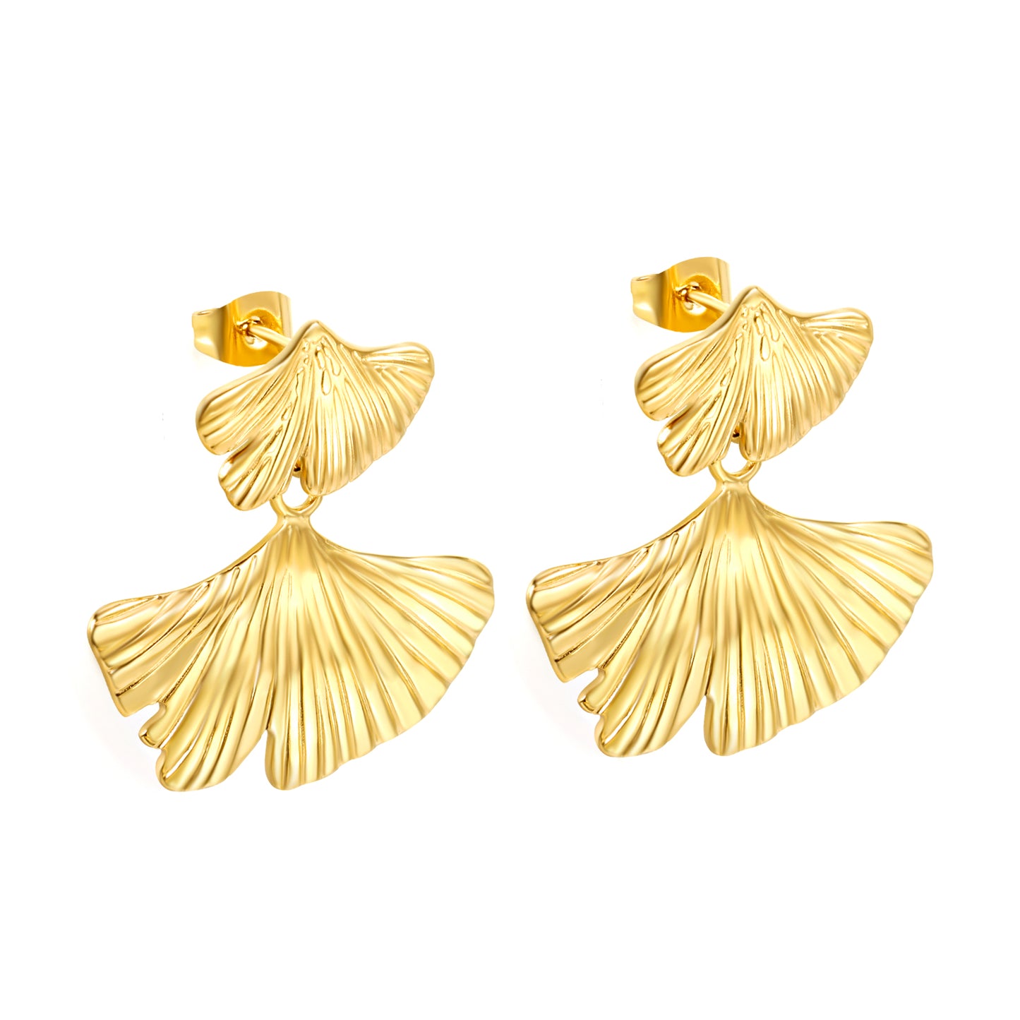 Wholesale Stainless Steel Small Scallop + Large Scallop with Textured Face Earrings