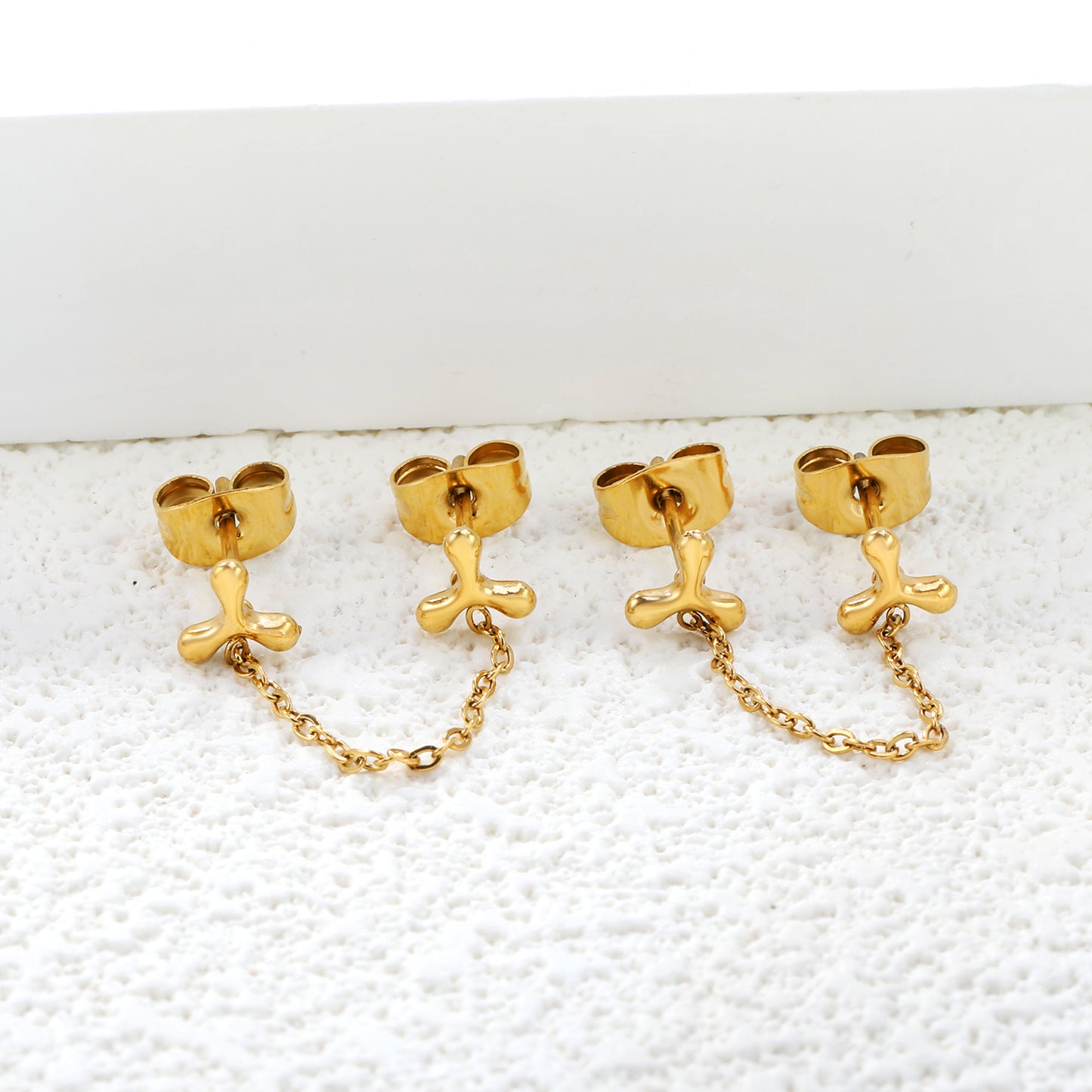 Golden Triangle Boomerang + Cross Chain Stud Earrings Jewelry Supplier