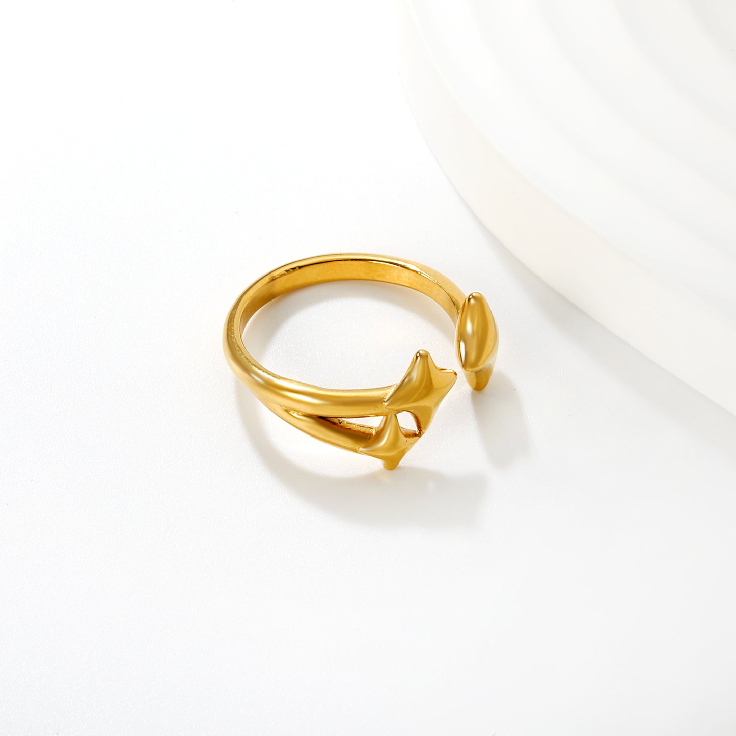 Wholesale Waterproof PVD Gold 13mm Three Lucky Stars Open Ring