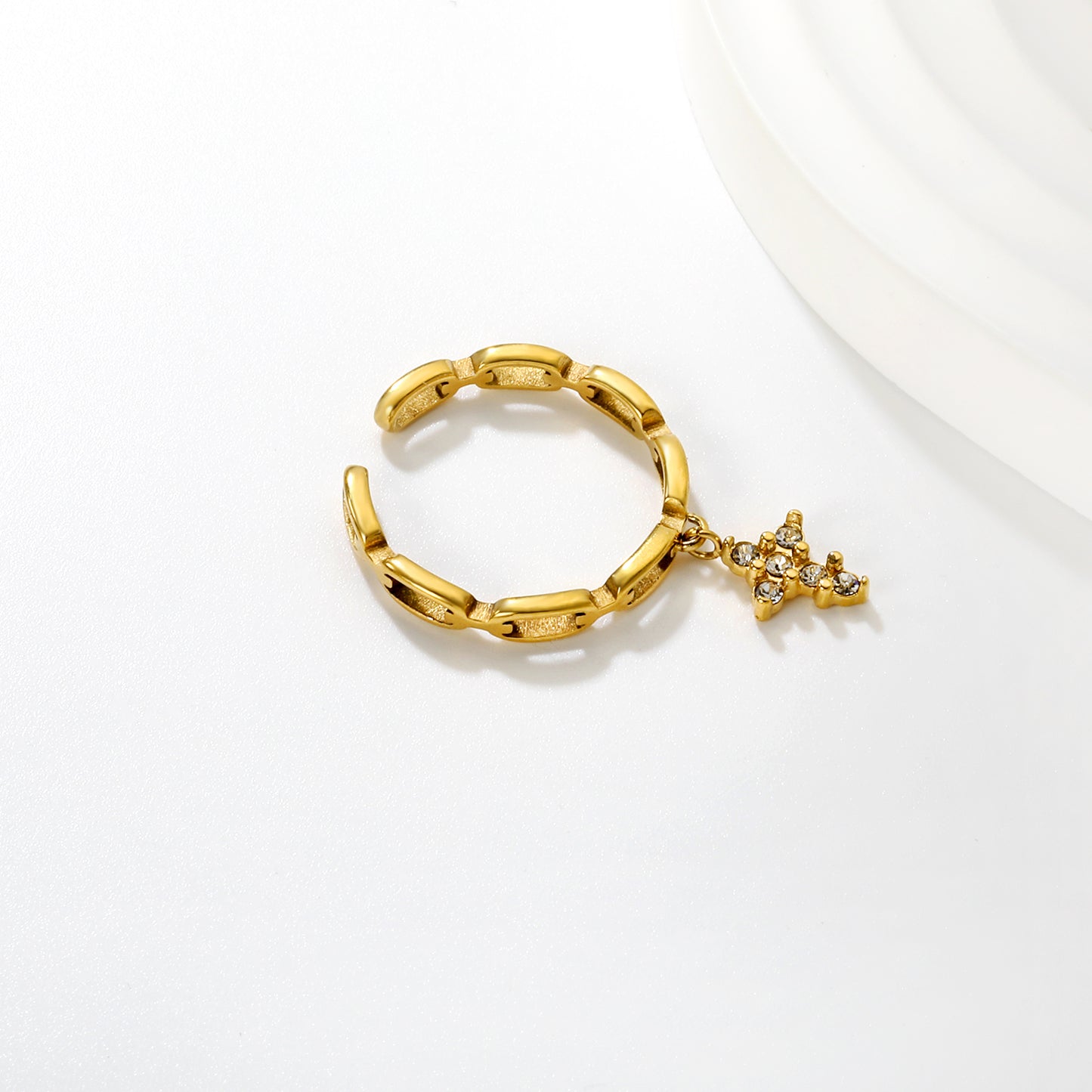 Wholesale Waterproof PVD Open Ring with Pave CZ Dangling Pendants (4 Styles)