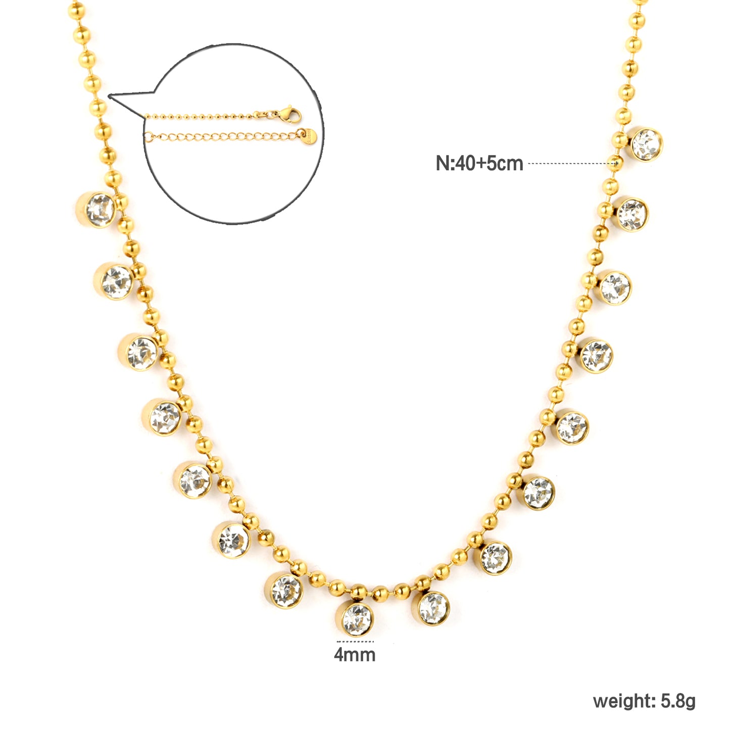 Wholesale Stainless Steel Contemporary Zircon Bead Chain Necklace