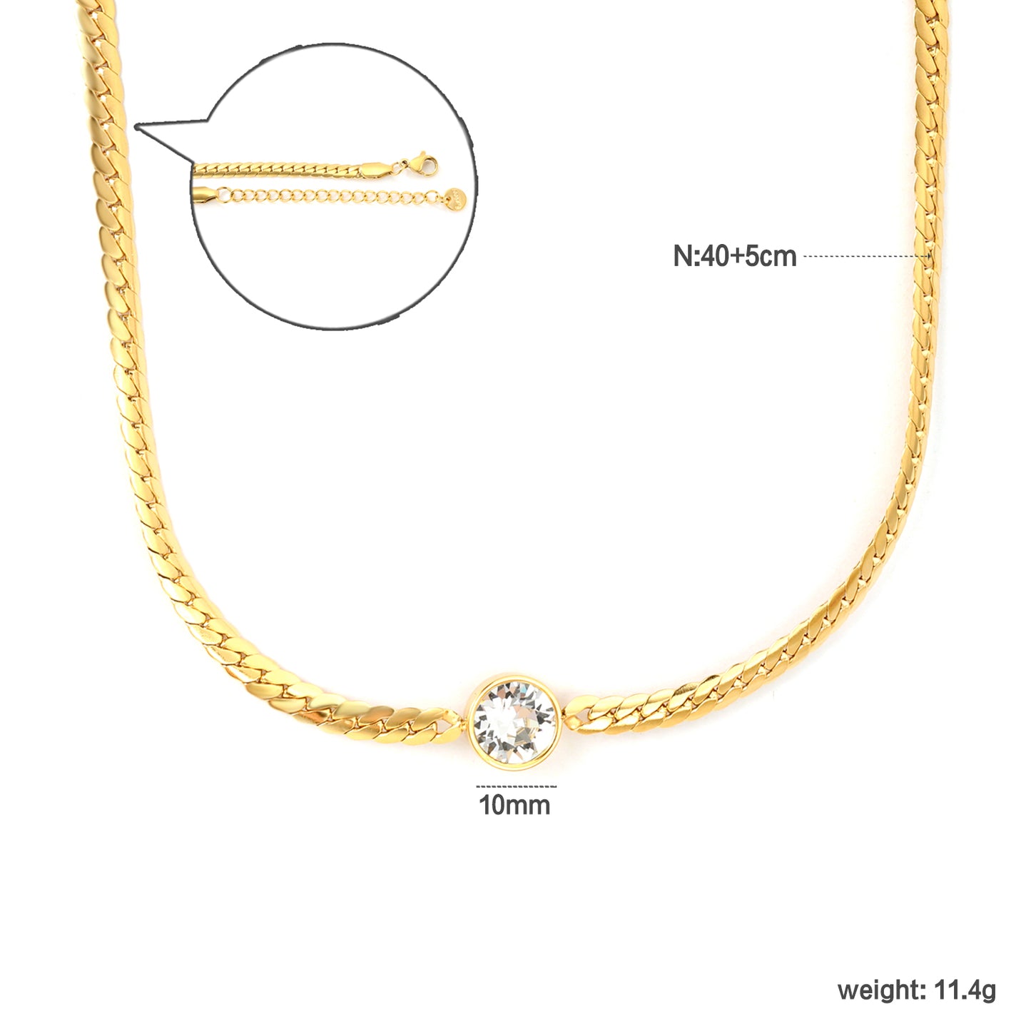 Wholesale 18K Gold Plated Tank Chain Necklace Solitaire Diamond Pendant Industrial Vintage