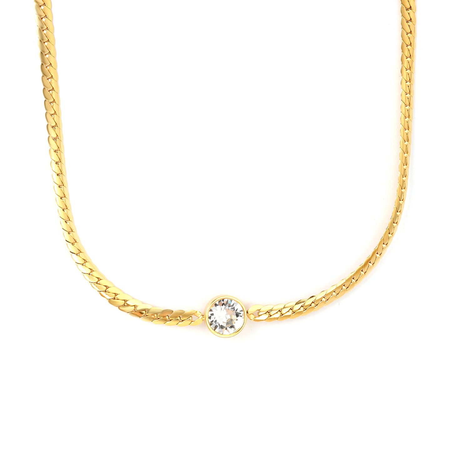 Wholesale 18K Gold Plated Tank Chain Necklace Solitaire Diamond Pendant Industrial Vintage