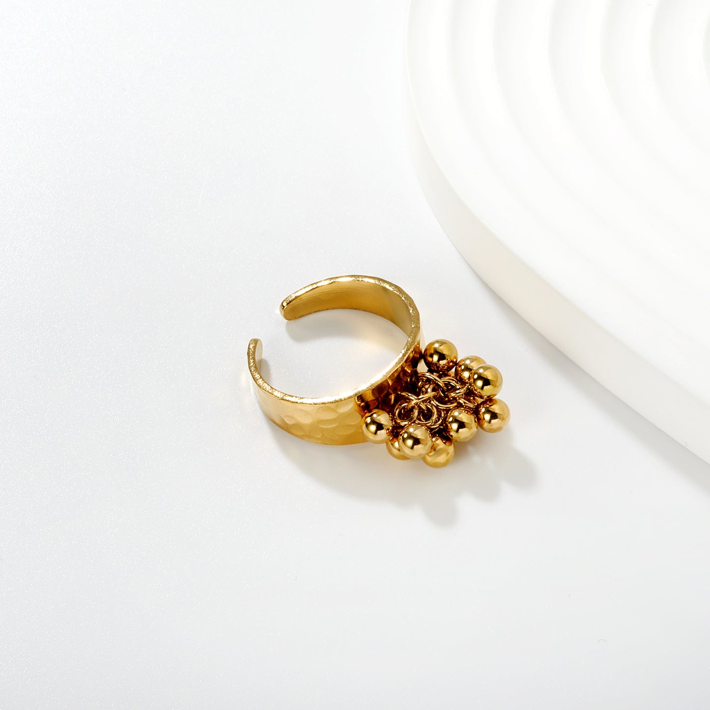 Wholesale Waterproof PVD Gold French Tassel Bead Open Ring 9.4mm