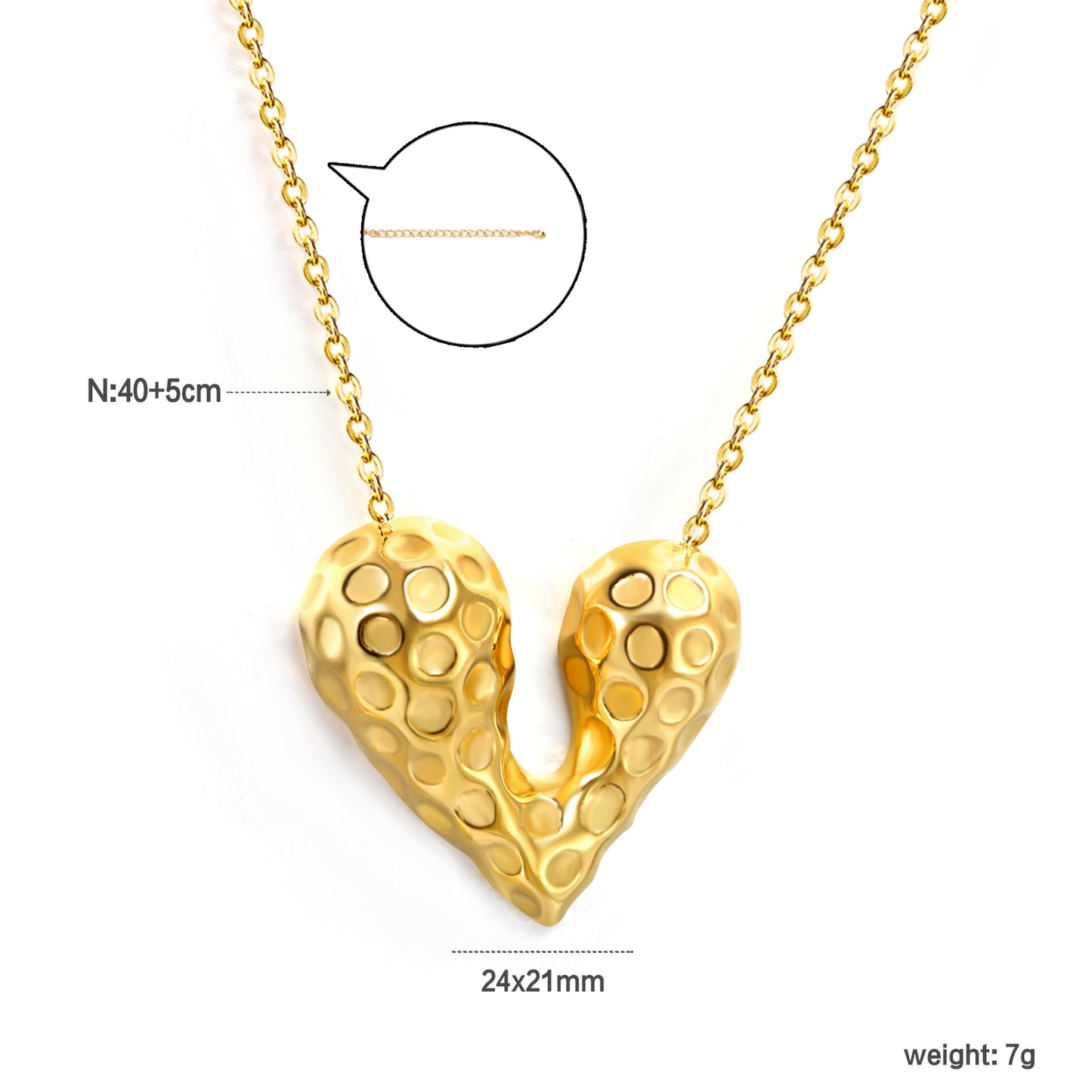 Wholesale Stainless Steel Heart with Pitted Face Pendant Necklace Cross Chain
