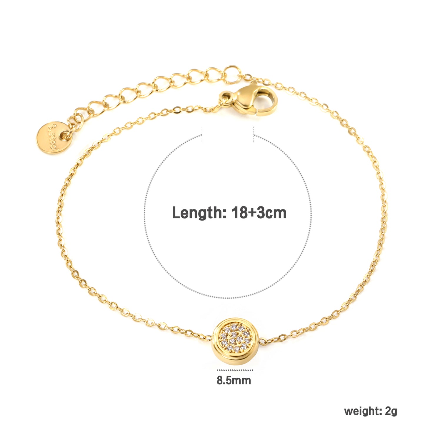 Wholesale 18K Gold Plated Circle Diamond Bracelet Precision Halo Setting Delicate Chain Minimalist Luxury