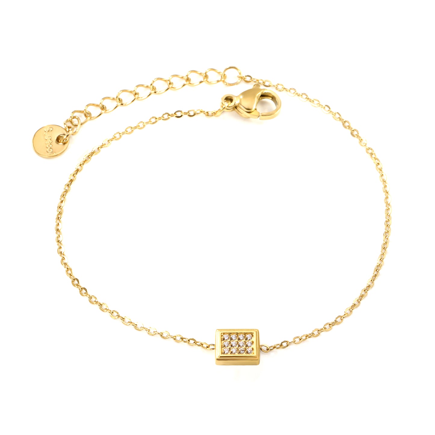 Wholesale 18K Gold Plated Square Diamond Bracelet Precision Grid Setting Delicate Chain Minimalist Luxury