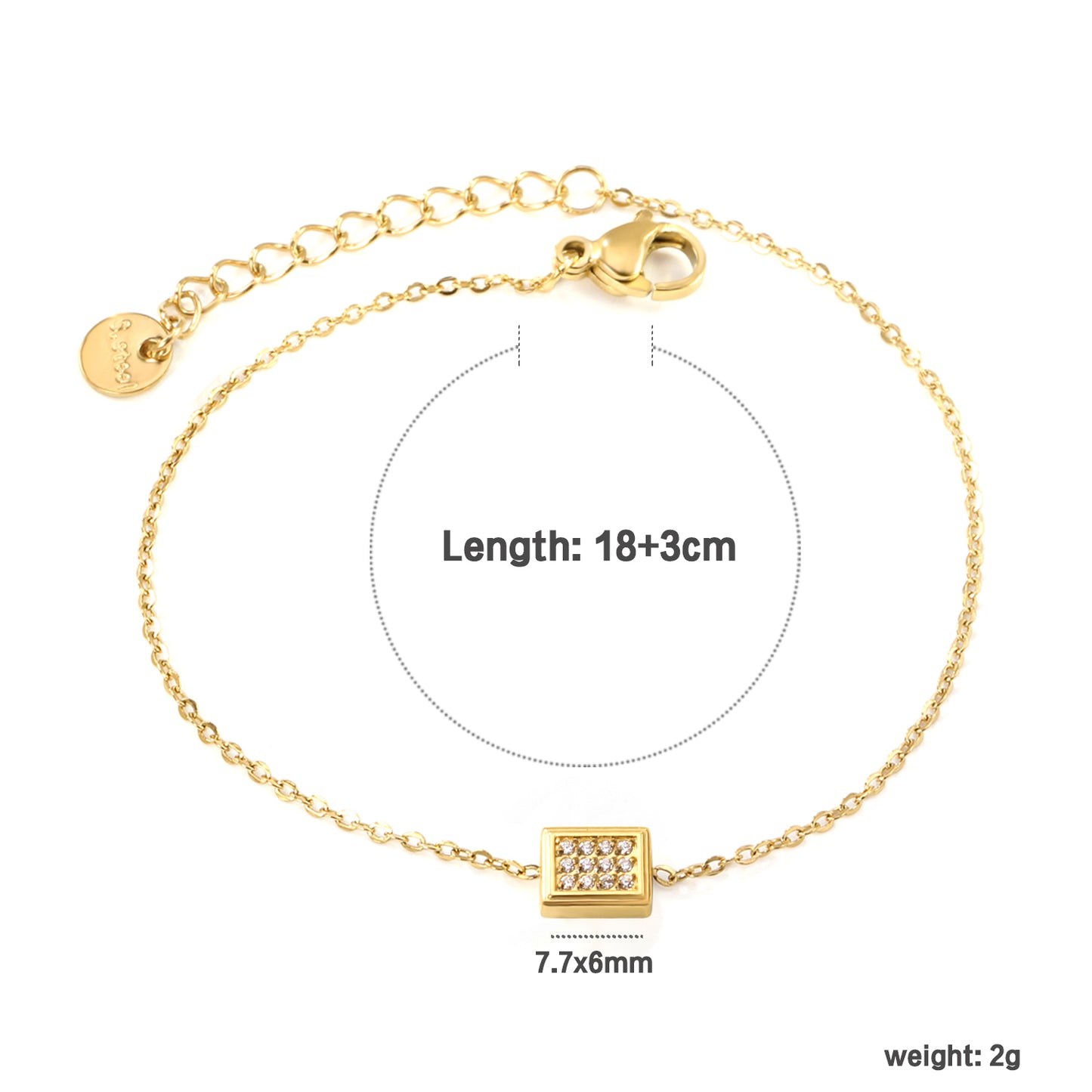 Wholesale 18K Gold Plated Square Diamond Bracelet Precision Grid Setting Delicate Chain Minimalist Luxury