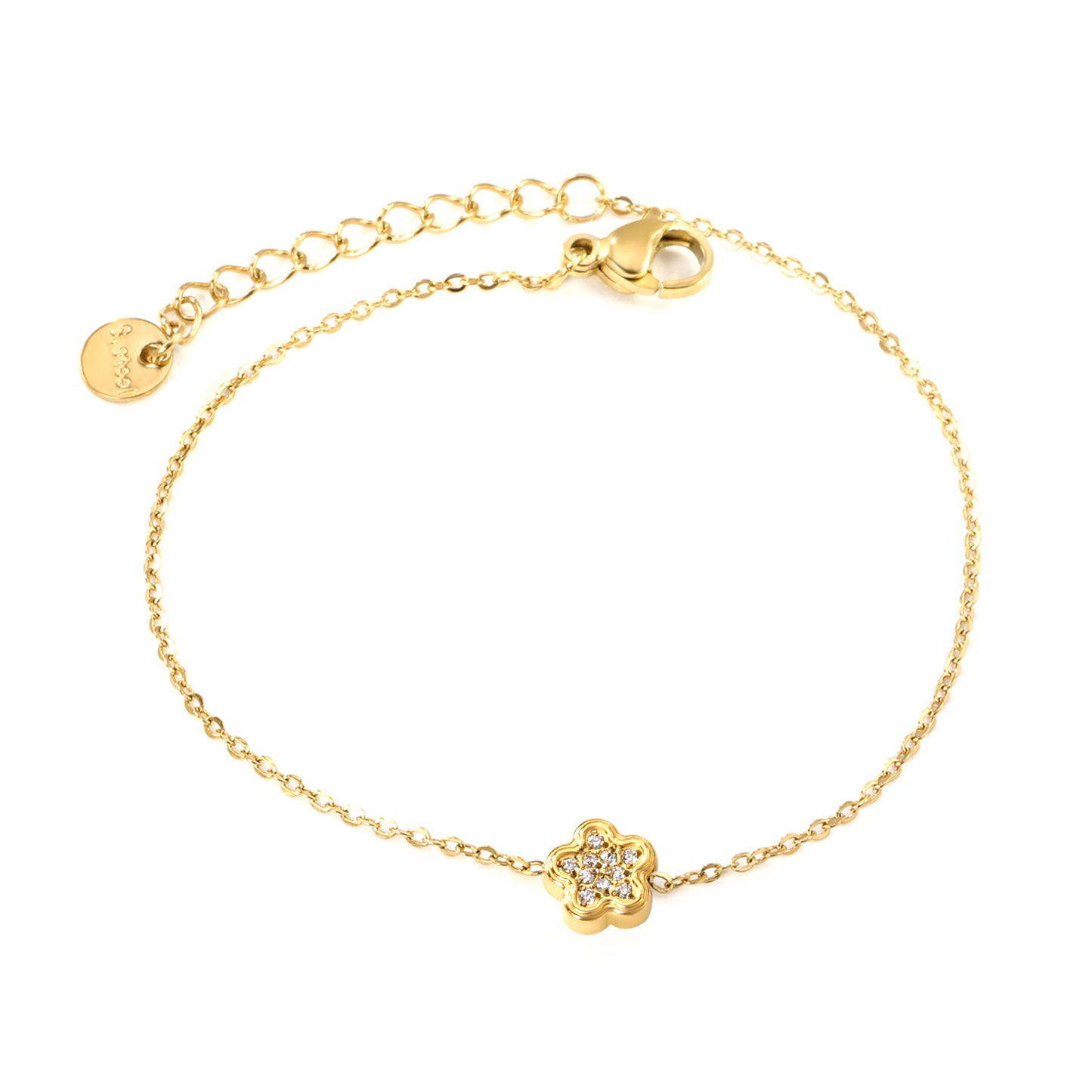 Wholesale 18K Gold Plated Floral Diamond Bracelet Blossom Setting Delicate Chain Botanical Luxury Art