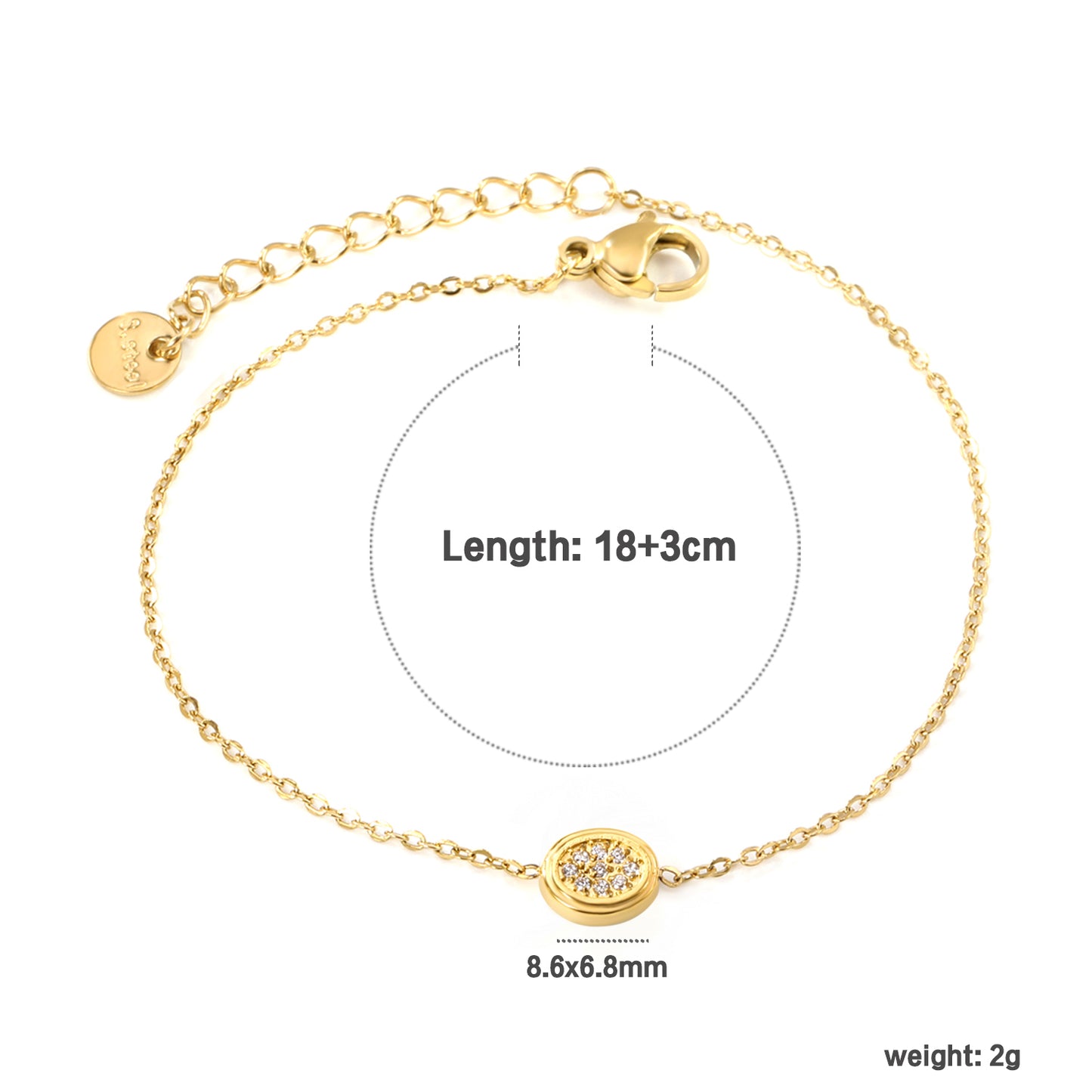 Wholesale 18K Gold Plated Circle Diamond Bracelet Halo Setting Delicate Chain Timeless Minimalist Art
