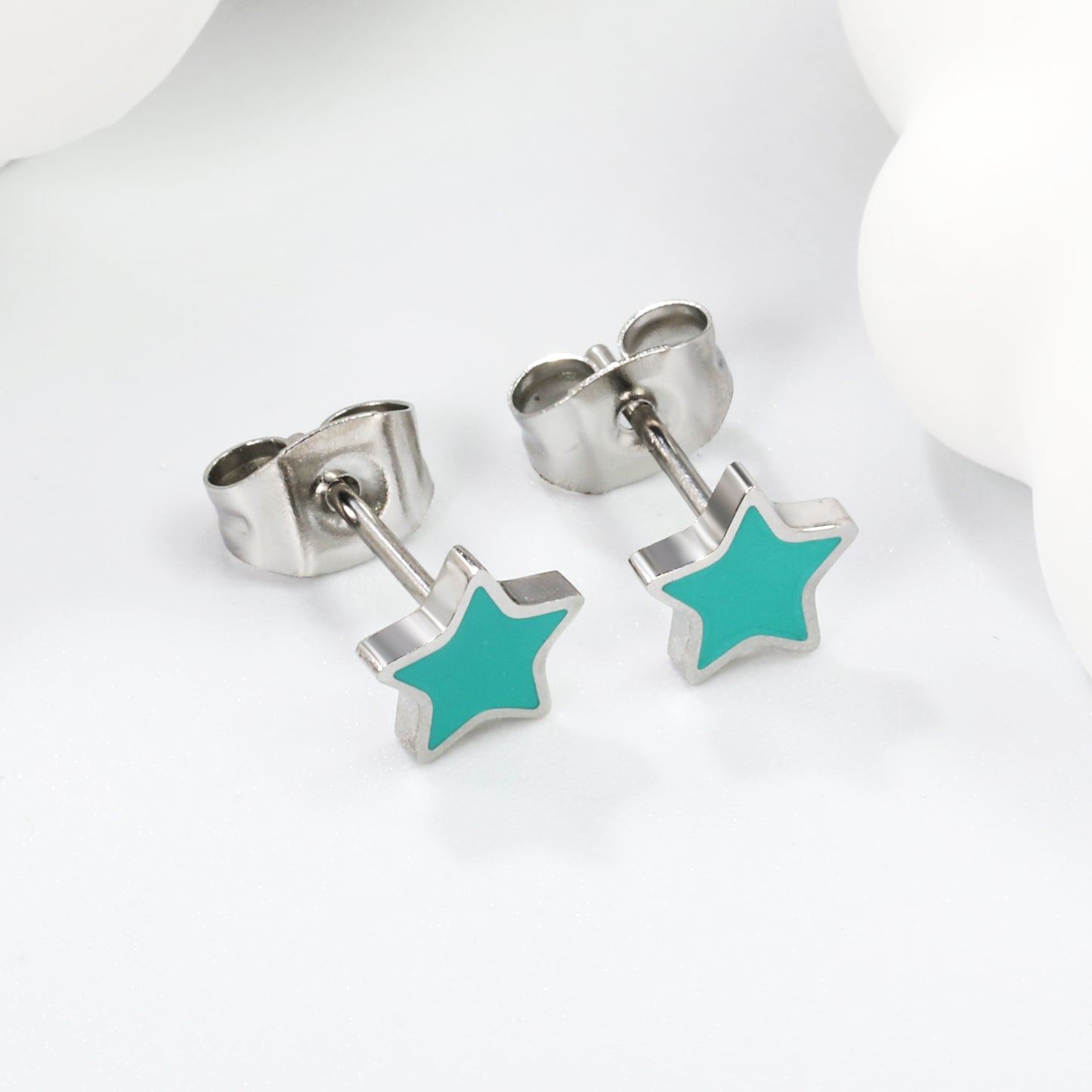 Wholesale Stainless Steel 18K Gold Plated Star with Mint Green Drip Earrings