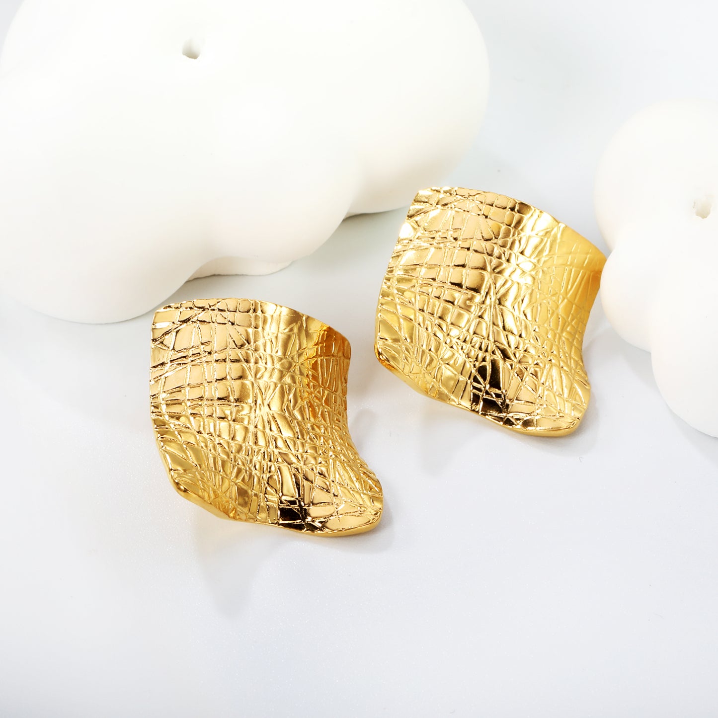 Wholesale Gold Textured Block Hoop Earrings