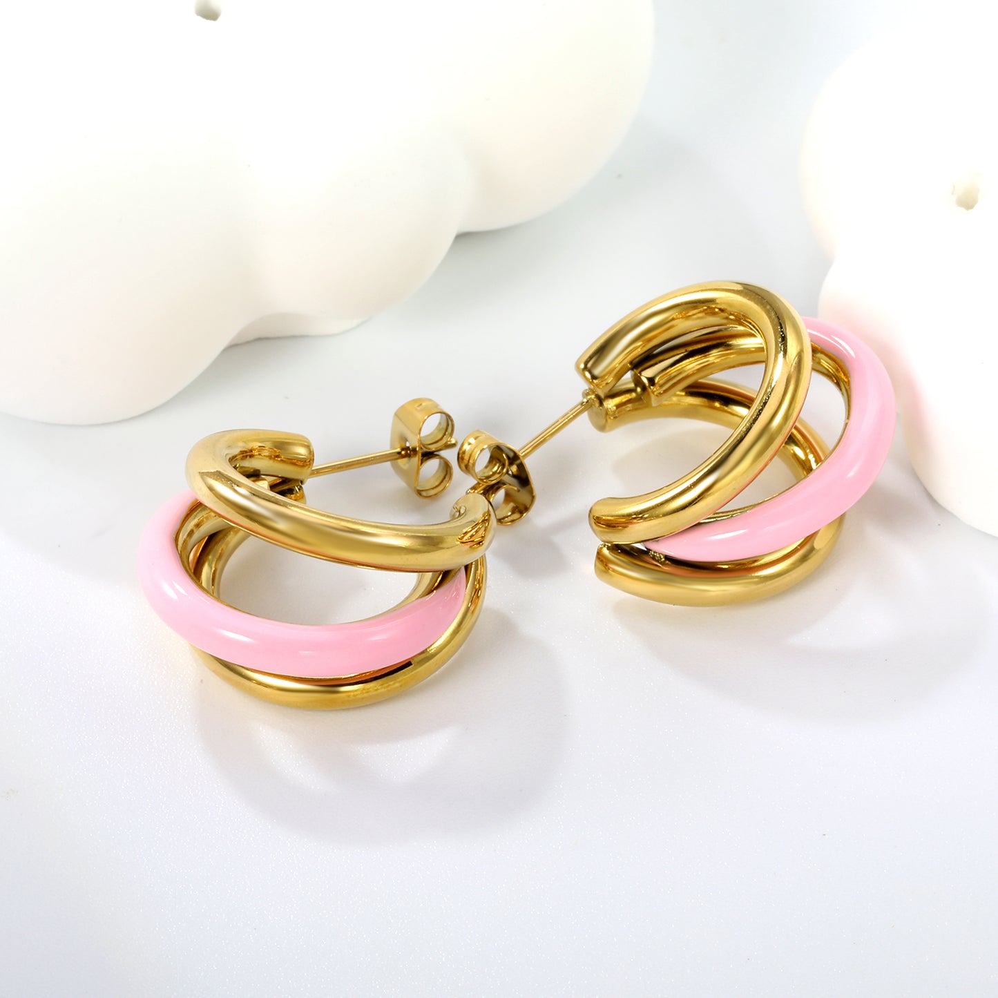 Bulk 18K Gold Huggie Earrings Colorful Drip Enamel Coating Hypoallergenic