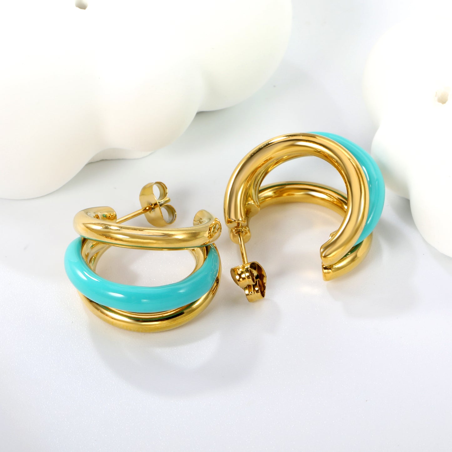 Bulk 18K Gold Huggie Earrings Colorful Drip Enamel Coating Hypoallergenic