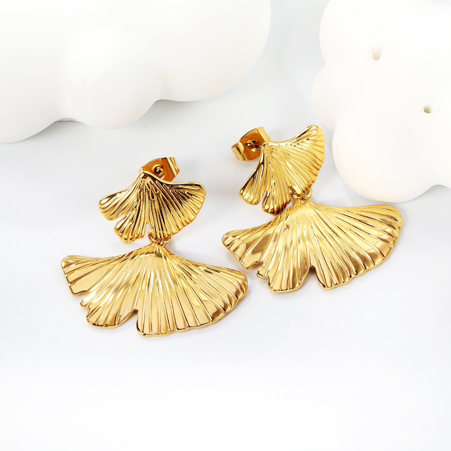 Wholesale Stainless Steel Small Scallop + Large Scallop with Textured Face Earrings