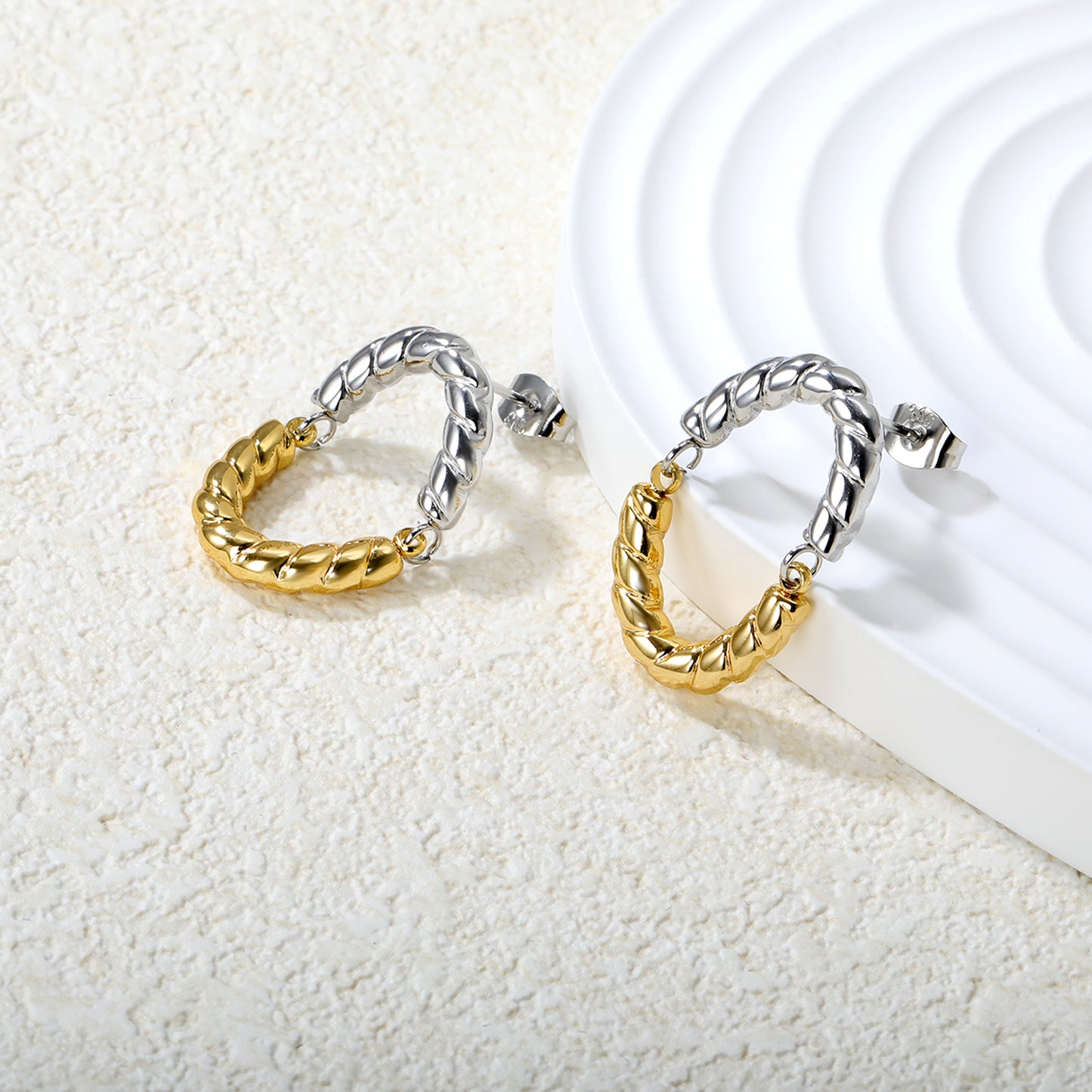 Wholesale Two-Tone Woven Hoop Earrings Gold and Silver Braid Industrial Luxury
