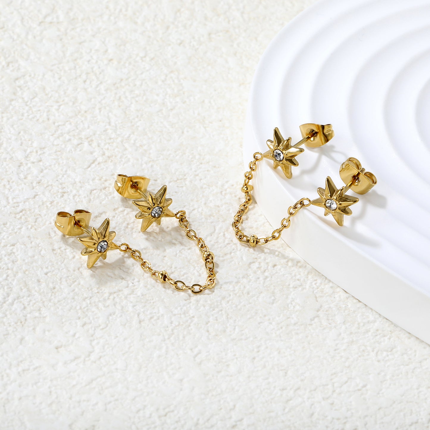 Wholesale 18K Gold Plated Star and Chain Earrays Celestial Theme Festival Luxury